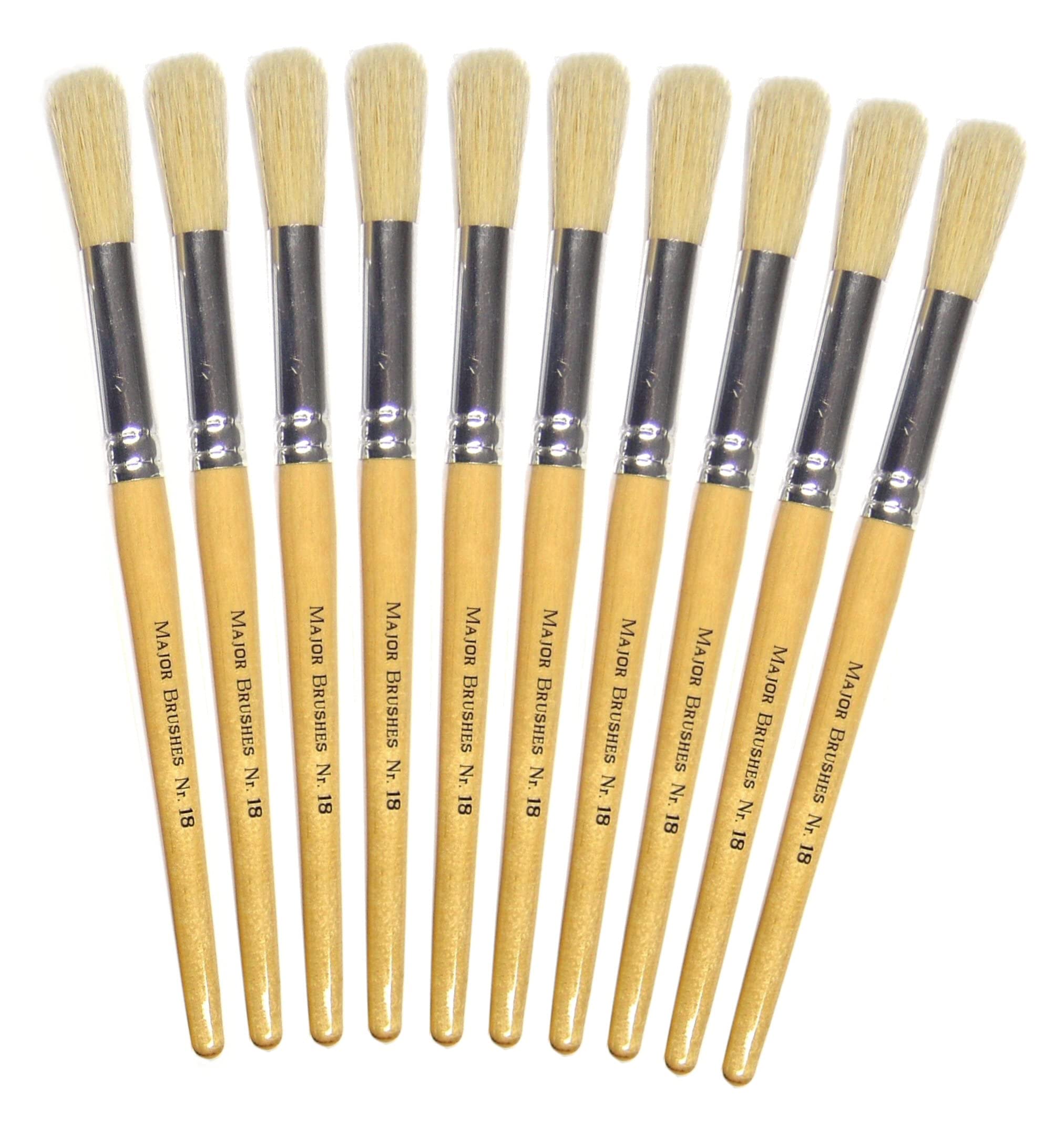 Major Brushes Natural Hog Bristle Short Round Brushes Size 18 Pack Of 10