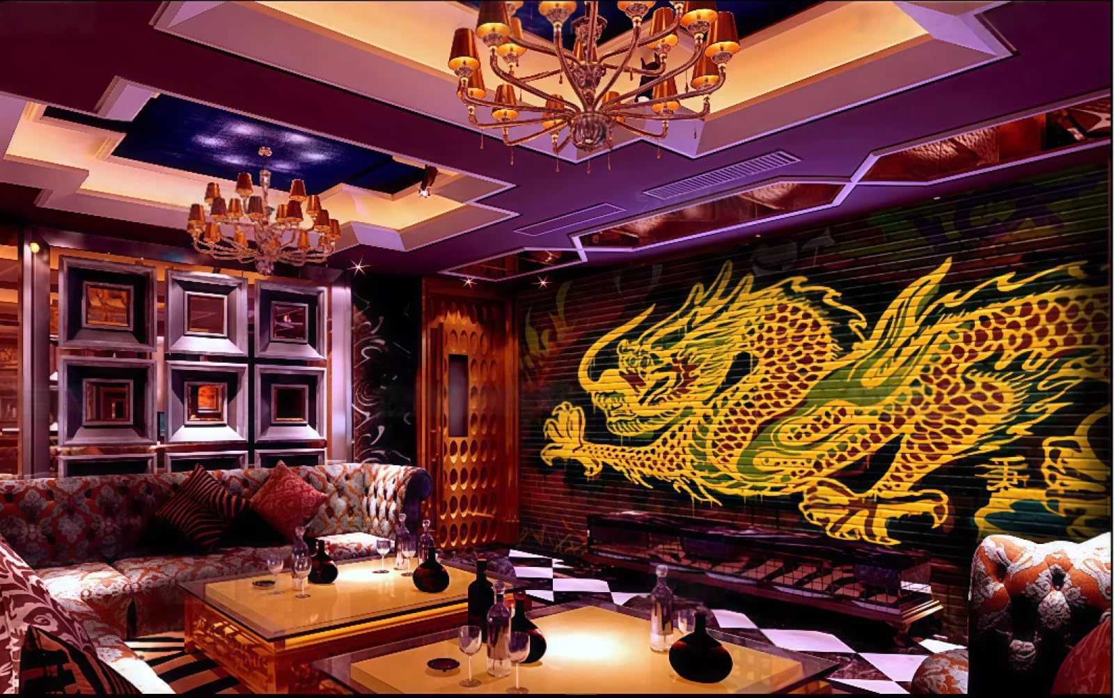 Tapeta z cegły osobowość smok ulica graffiti klub nocny motyw bar zachodnia restauracja tło ścienne popołudniowa herbata kawa tapeta, 3D, 200x140cm