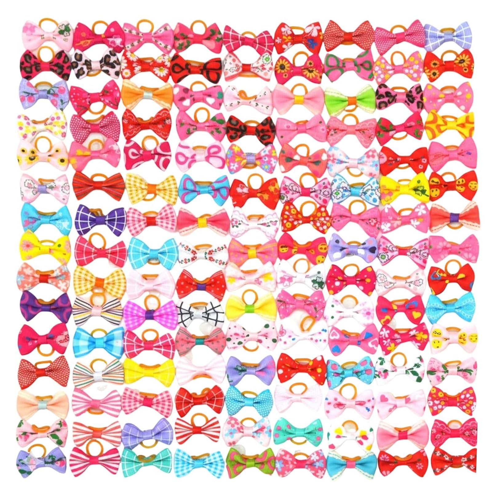 KRENIE 50PCS Dog Bows Pet Hair Accessories โ Colorful Puppy Bow Ties with Rubber Bands for Small Medium Dogs Cats โ Pet Hair Grooming Styling Accessories for Daily Wear & Special