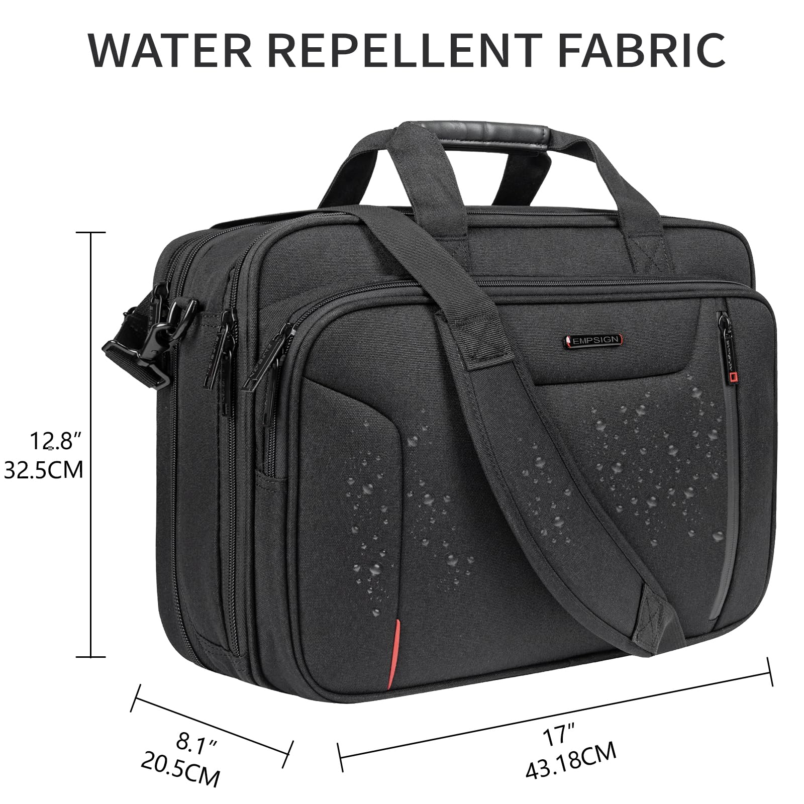 EMPSIGN Borsa porta PC stilosa cartella, custodia per PC 17,3 pollici espandibile a tracolla per uomo idrorepellente, borsa a tracolla da ufficio per lavoro e viaggio d’affari - nera/rossa