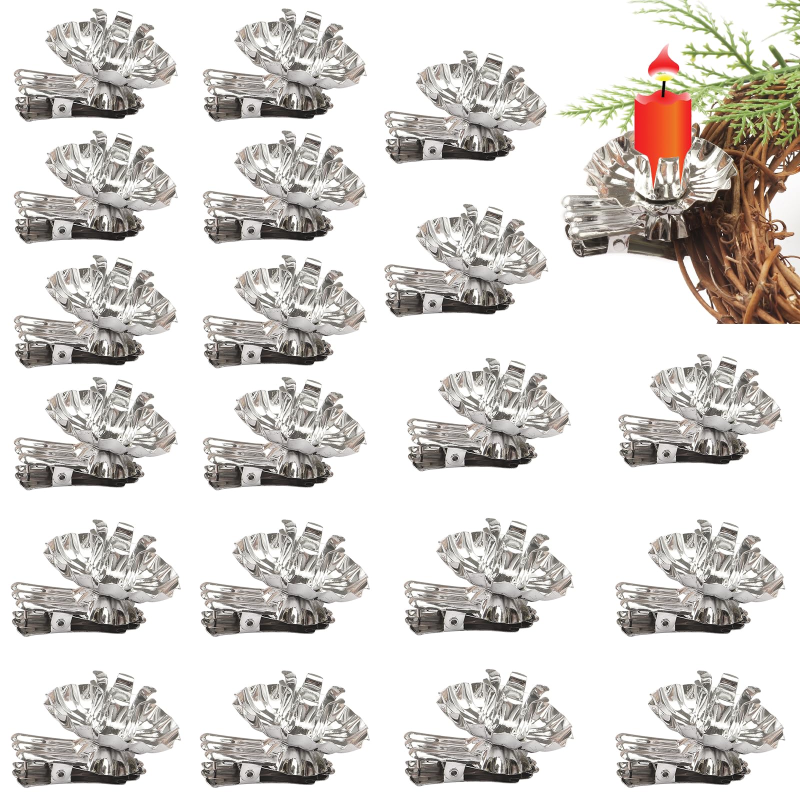 Pack de 20 soportes para velas de árbol de Navidad, portavelas decorativas, mini candelabros para velas de árbol, Navidad, boda, fiesta de cumpleaños, velas de té (plata)