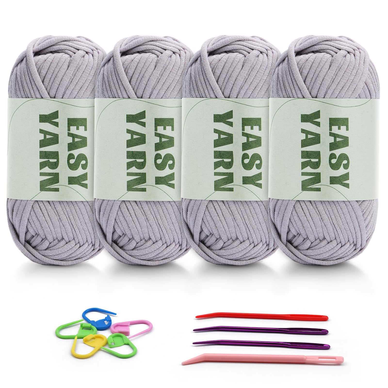 4 X 50g Häkelgarn Wolle zum Häkeln Dickes Garn Häkelwolle Easy Yarn Häkelgarn Chenille Schlauchgarn zum Häkeln gut Sichtbare Maschen, Wolle zum Plüschwolle Dickes Baumwoll-Nylon-Hellgrau