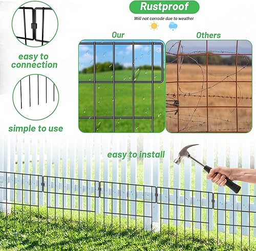 Miniatura 4 de Valla de barrera de animales de 19 paneles, 20.6 pies de largo x 17 pulgadas de alto, valla decorativa para jardín sin excavación, borde de valla de