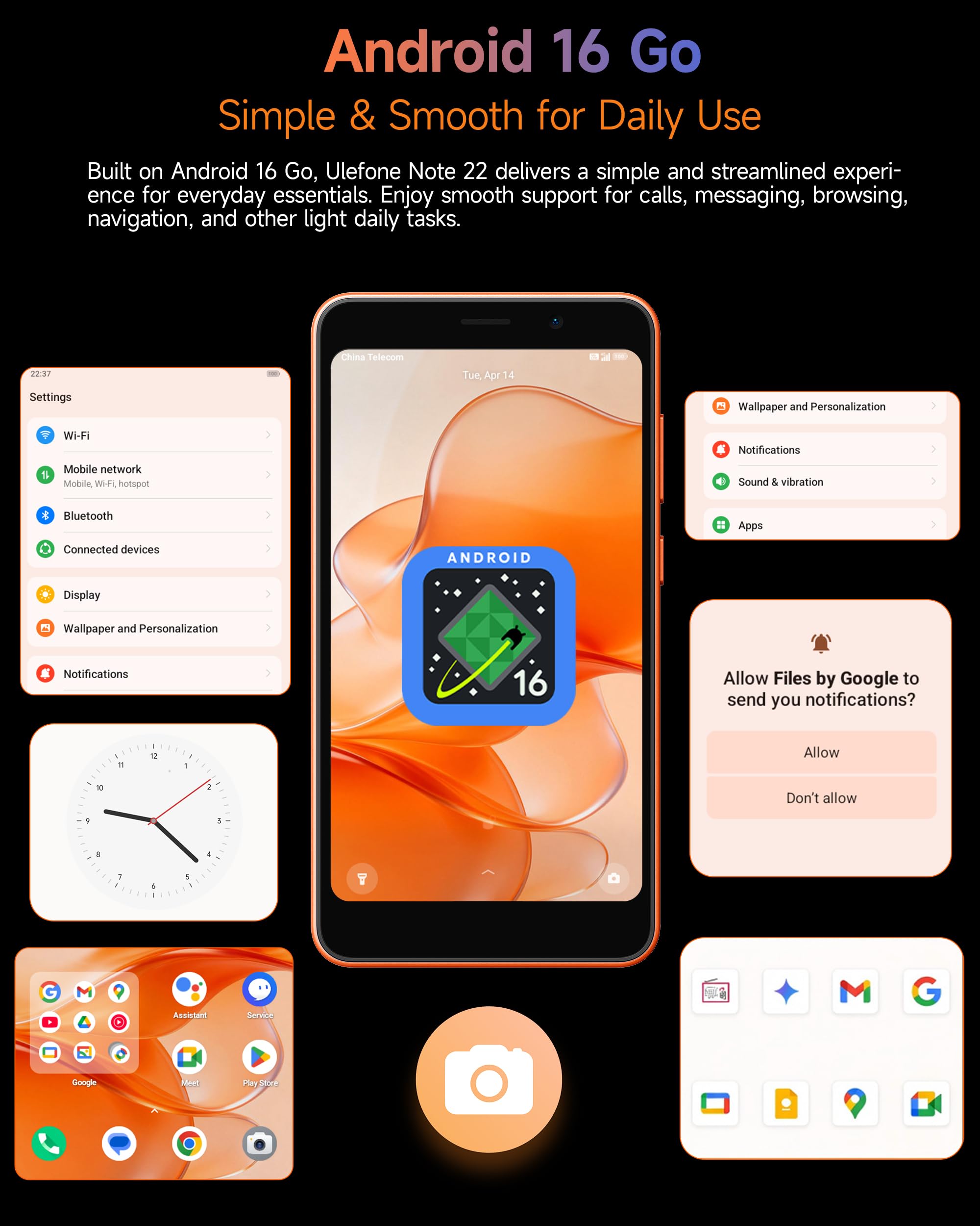 Ulefone Note 22 Moviles Android 16 Go, 20GB+32GB/SD-2TB, Cámara 2MP, 3000mAh Batería reemplazable Teléfono Móvil Mini Smartphone 5.0" HD+ 3 Ranuras para Tarjetas 4G Dual SIM/Face ID/GPS/OTG/FM Negro