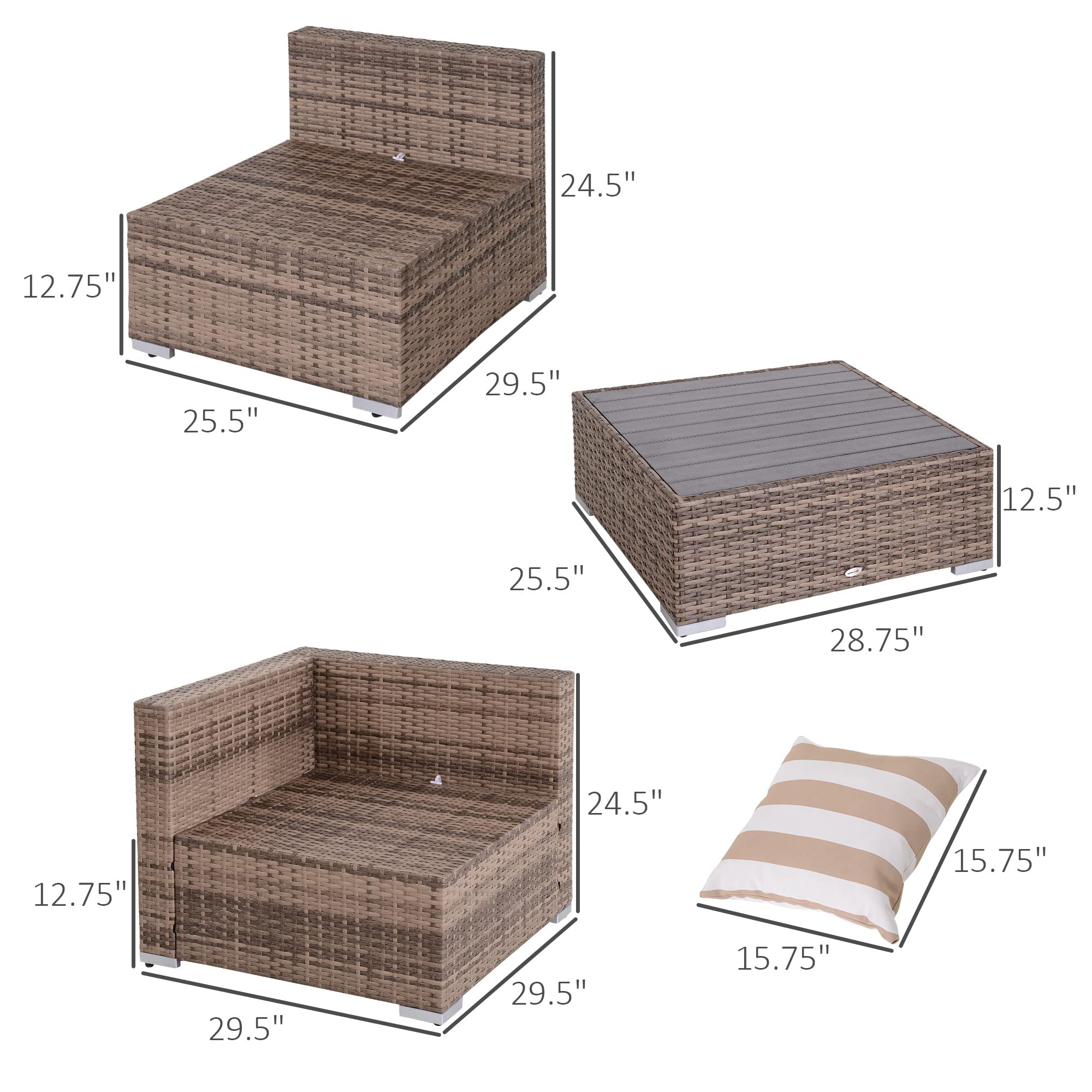 Juego de muebles de patio de 7 piezas, juego de conversación de mimbre para exteriores, juego de sofá modular de ratán PE para todo tipo de clima, con cojines y mesa de madera sintética, 7