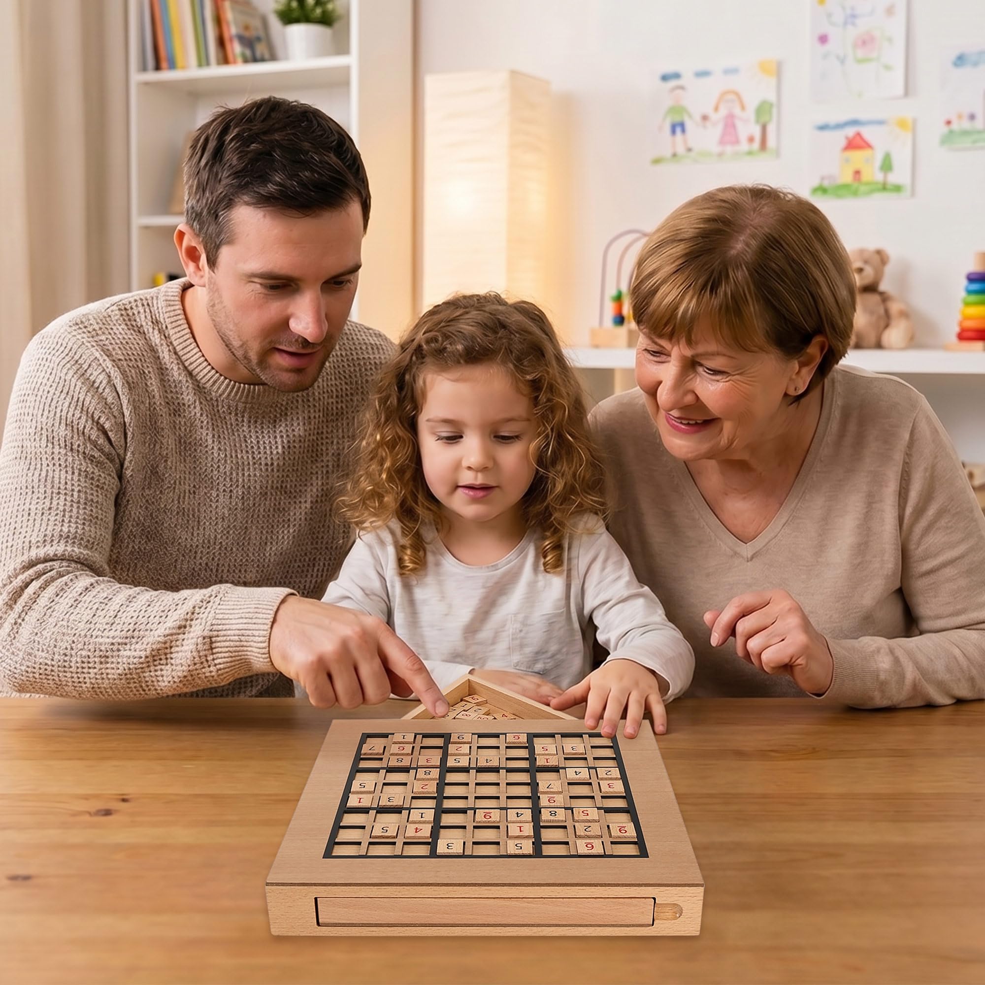 Juego de Sudoku de Madera con Tablero, 90 Fichas de Números Grandes y Piedras de Pensamiento, 2 Cajones de Almacenamiento – Juego de Lógica y Entrenamiento Cerebral para Todas Las Edades