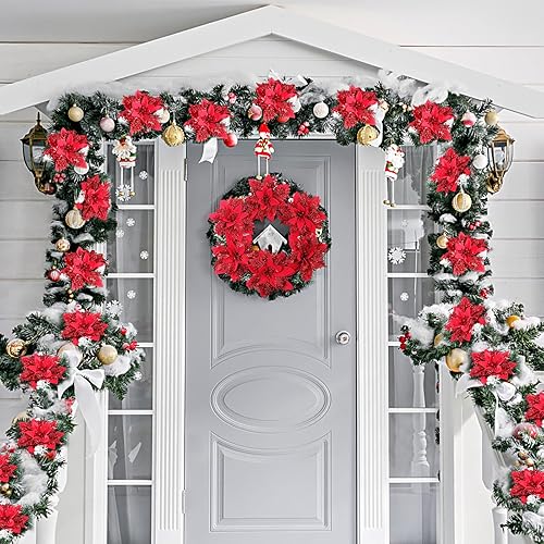 Miniatura 6 de NUOBESTY Flores de Pascua artificiales de Navidad, flores de Pascua de color rojo con purpurina simulada, flores de árbol de Navidad para Navidad,