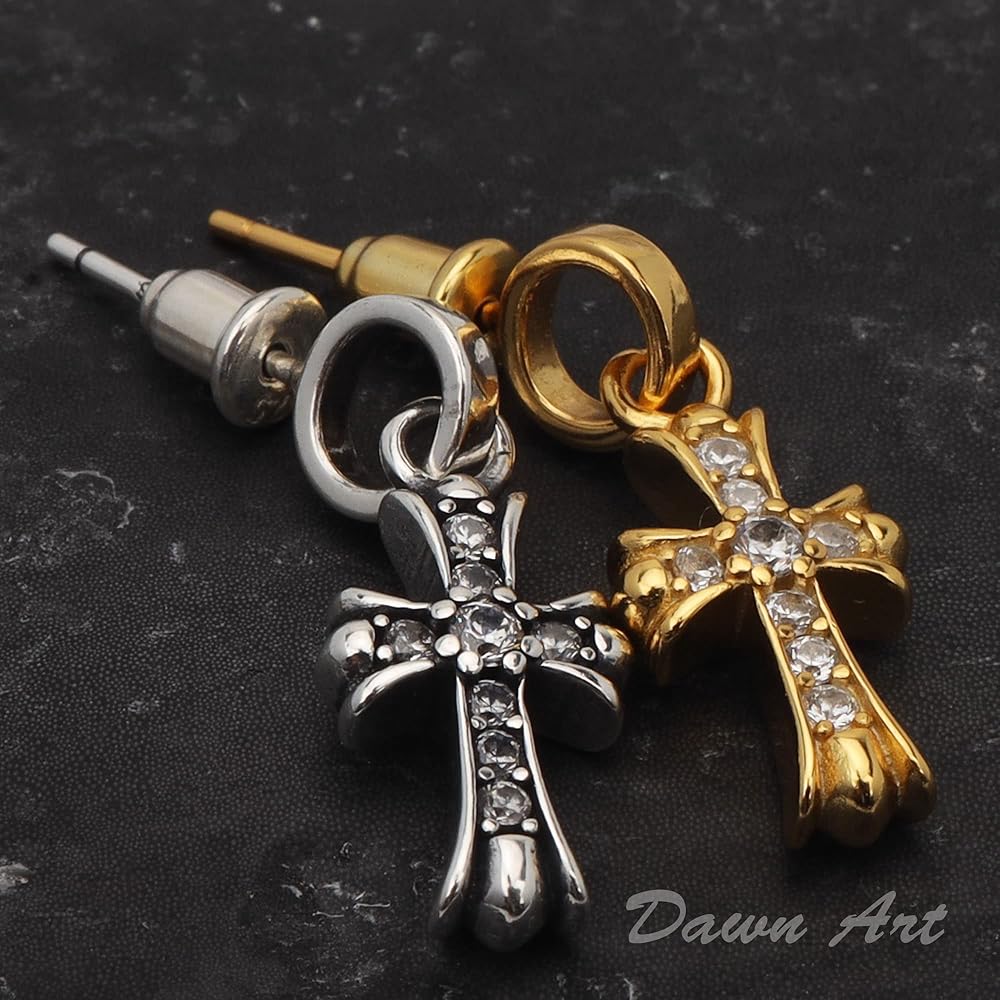 ゴールド　クロス　ピアス Amazon | Dawn Art (ドーンアート) 22K GP シルバー925 クロス
