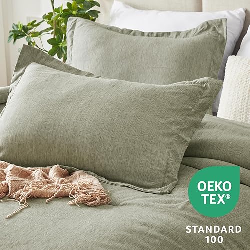 Miniatura 5 de CozyLux Juego de edredón tamaño Queen  Edredón de lujo suave de 3 piezas con teñido catiónico verde oliva para todas las estaciones, juegos de cama