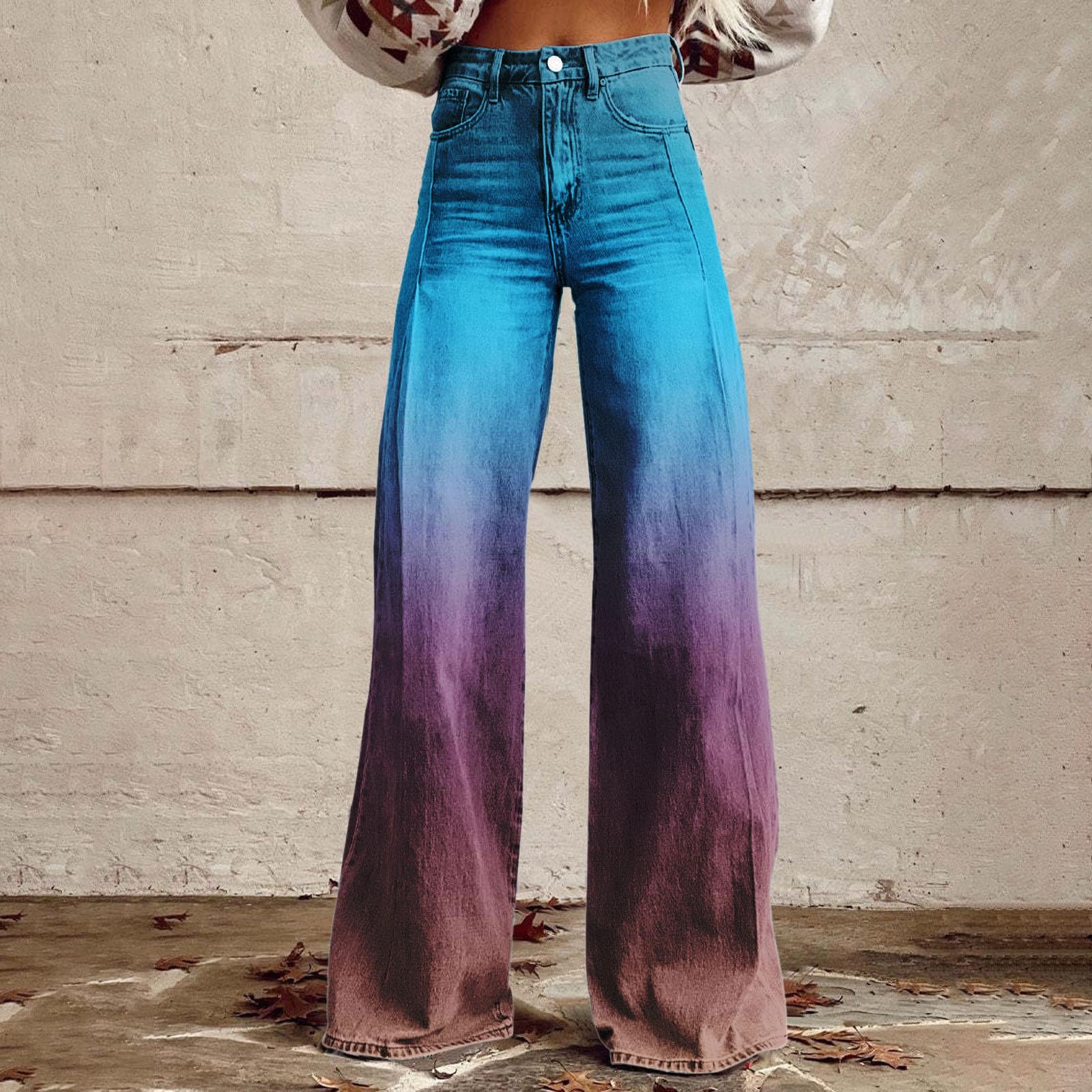 Jeans da donna a vita alta, pantaloni a gamba larga, jeans da donna, stile retrò, pantaloni in denim, taglie grandi, con tasche e bottoni, anni '70