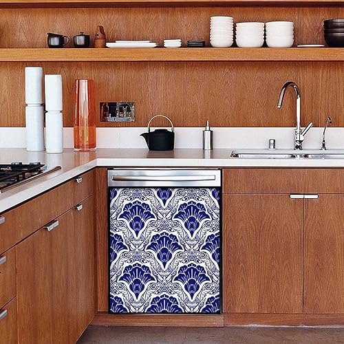 Miniatura 8 de Adhesivo magnético para lavavajillas, azulejos holandeses de Delft con adornos de flores azules y blancas, calcomanía magnética portuguesa para