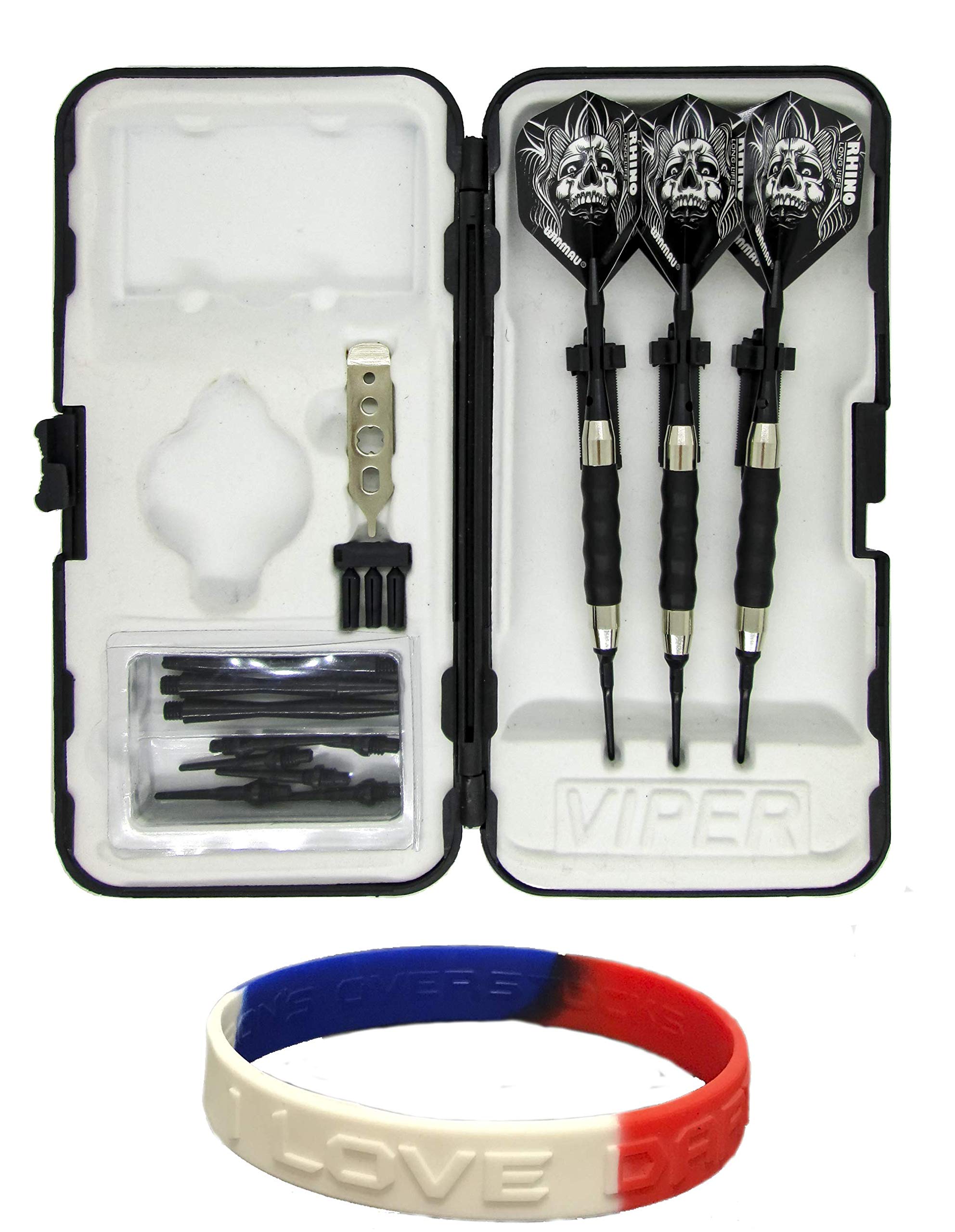 Sure Grip Viper Black Soft Tip Darts with Dart Case & Accessories Choice of Flights 16 or 18 Grams Plus I Love Darts Bracelet