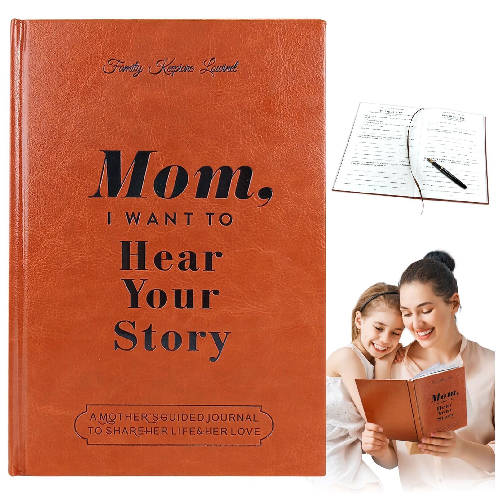 Whaikin Mom,I Want To Hear Your Story,A Mother's Guided Journal to Share Her Thoughts and Memories,Mum Tell Me Your Life Story Journal,Leather Wrapped Hardback Great Gift For Mum's Birthday(Brown)