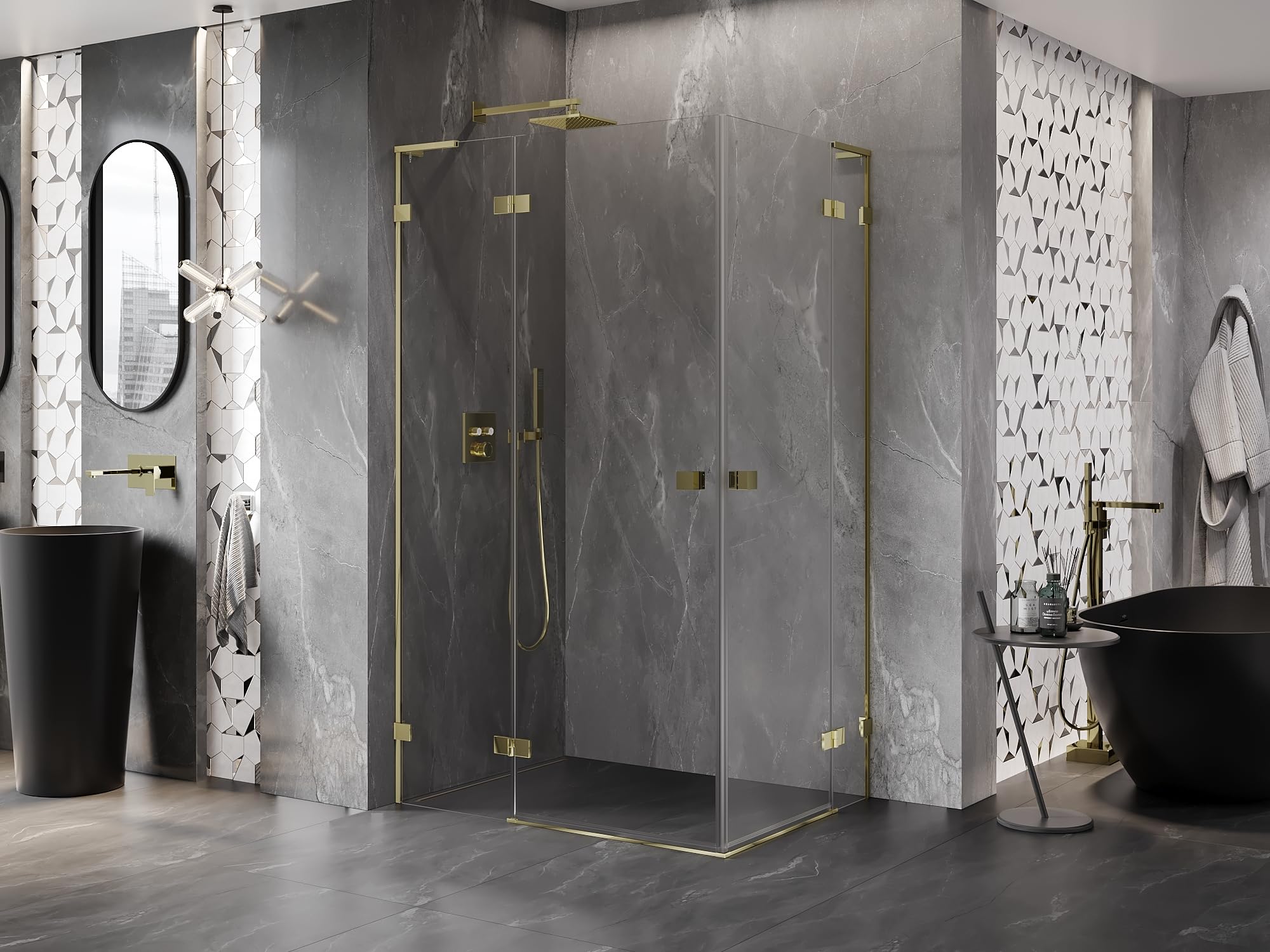 Mexen Lunar L Duo Box Doccia Porta Battente Sinistra 120x85 Trasparente Oro