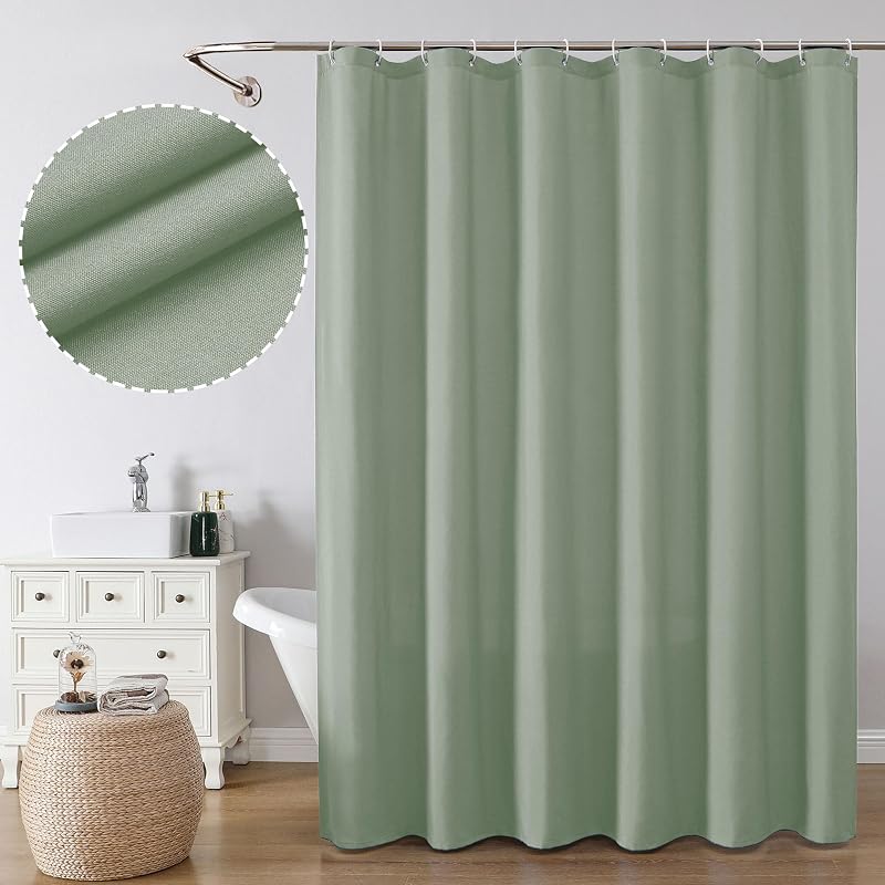 Zora Sage Green Shower Curtain for Bathroom, Fabric Shower Curtain Bath Decoration - Soft Cloth Hotel Spa Quality, Water Repellent, Modern Shower Curtain Set with 12 Hooks, Grommets Top, 72Wx72L
