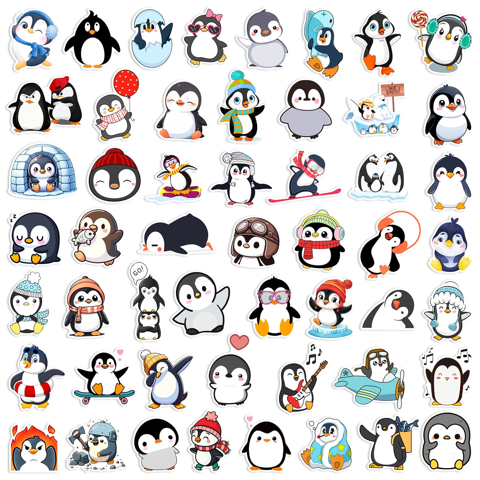 Adesivi a forma di pinguino, 60 pezzi, divertenti decalcomanie per decorare computer portatili, etichette adesive in vinile a forma di pinguino, per fai da te, paraurti, finestre, chitarra,