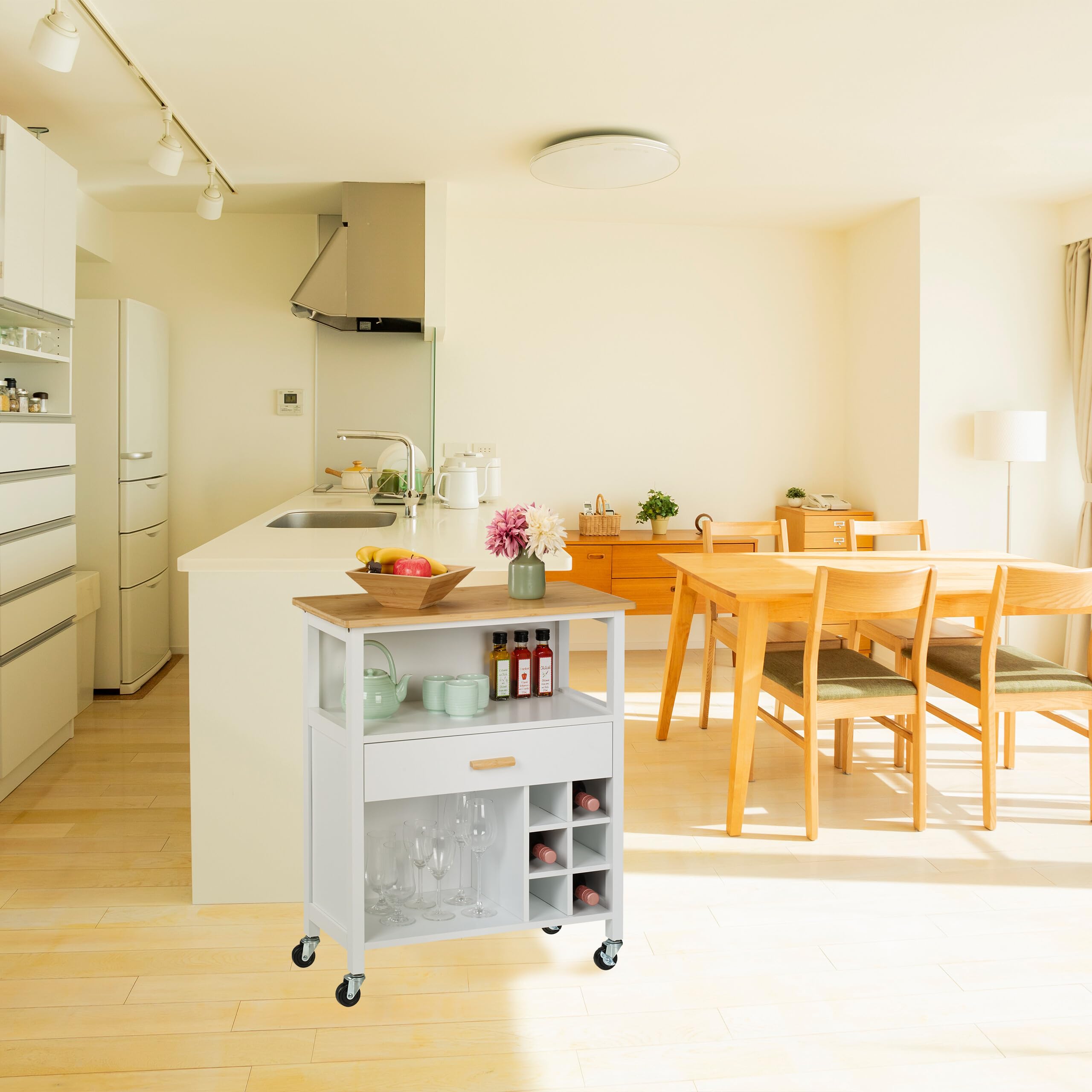 Carrello Da Cucina In Bambù Relaxdays – 3 Ripiani Aperti, Con Ruote 360° (2 Freno), Dimensioni 80x53x30 Cm, Naturale, Perfetto Per Spezie, Utensili E Snack