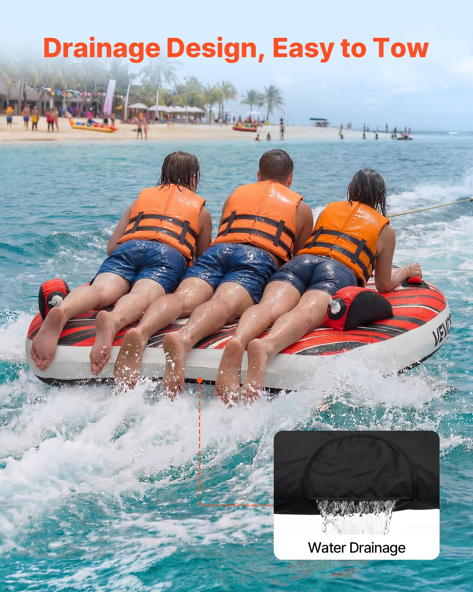 VEVOR Flotador de Arrastre Inflable 3 Personas 165x162 cm 231 kg Rojo