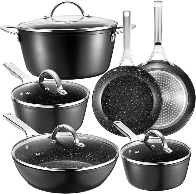 Fadware Pots and Pans Sets, Non Stick Cookware Set 10-Piece for All Cooktops, Induction Hob Frying Pan Sets, Non Stick Saucepan Sets