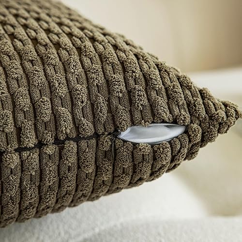 Miniatura 2 de Kevin Textile - Juego de 2 fundas decorativas cuadradas para cojines, pana suave, moderno estilo campestre bohemio rayas, decorar hogar, sofá, cama,