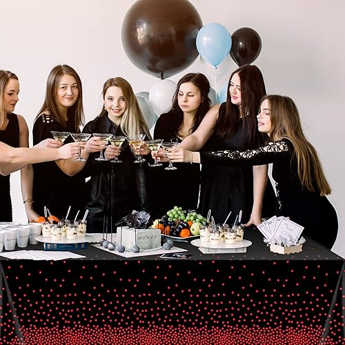 Miniatura 5 de Paquete de 1 mantel de plástico con puntos rojos y negros, mantel desechable de plástico rectangular de plástico con estampado de puntos rojos para