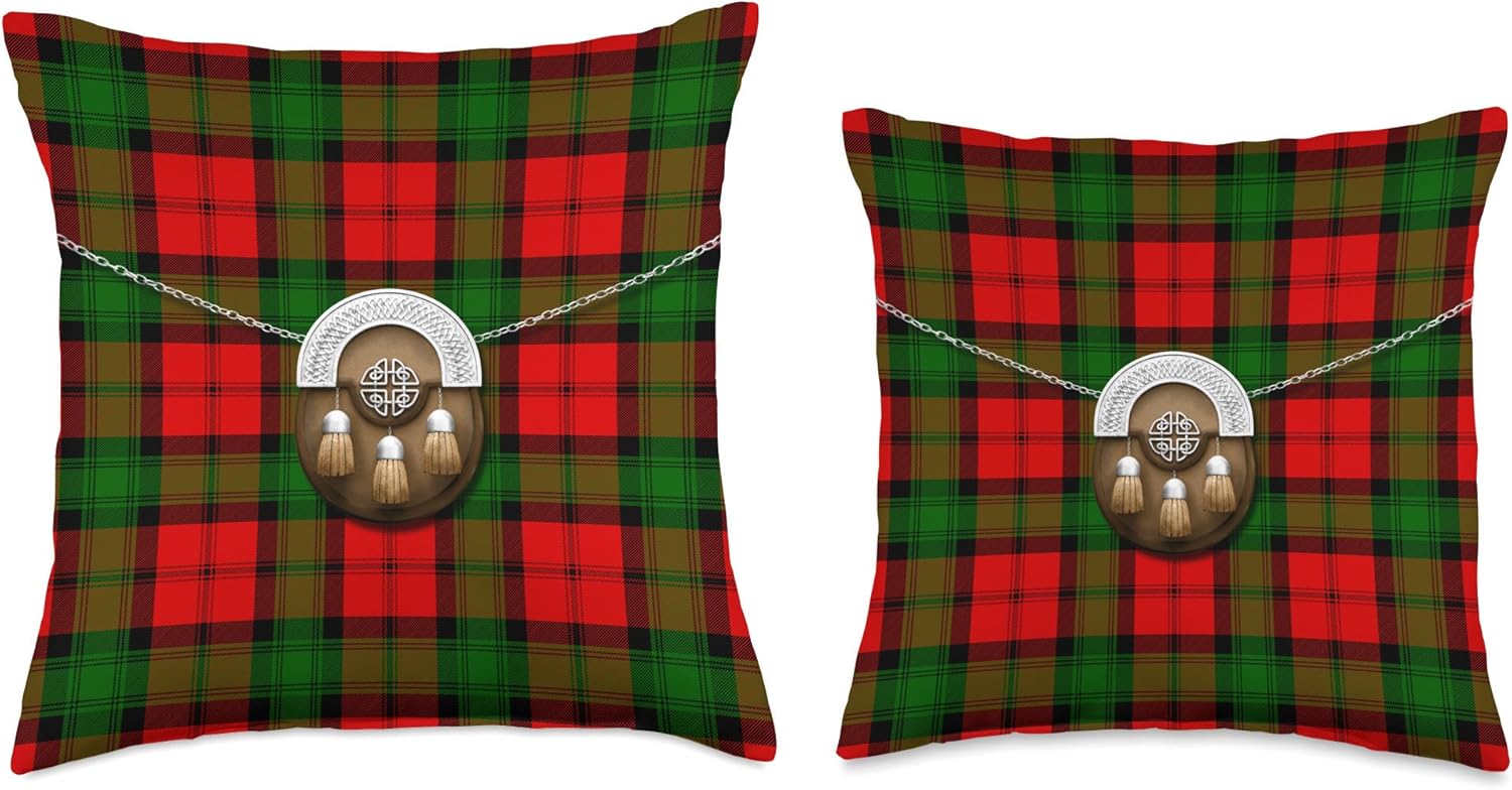Scottish Clan Kerr Tartan Plaid With Sporran Throw Pillow