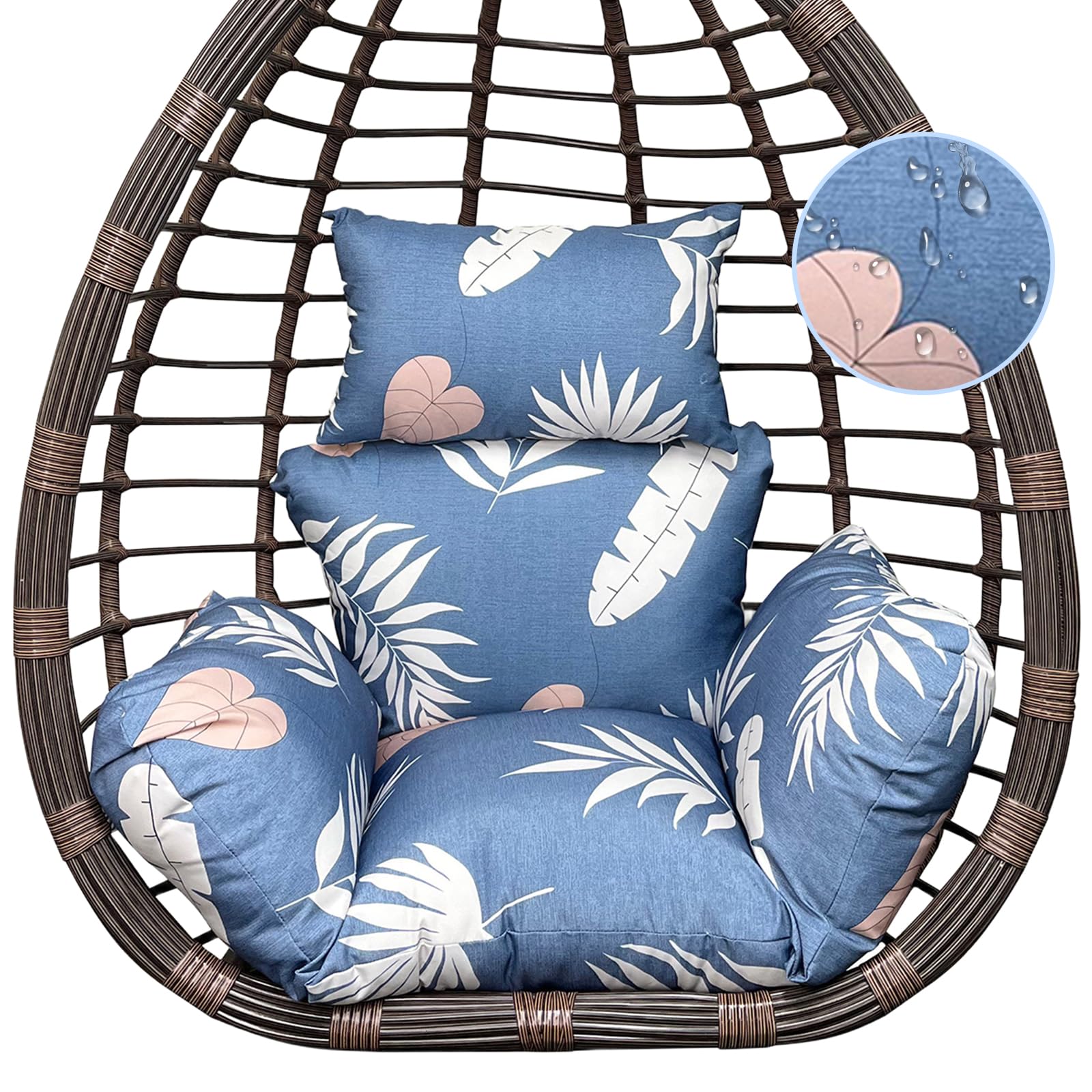 Yefound Waterproof Egg Chair Cushion Outdoor Floral Egg Swing Chair Cushion Replacement for Patio Outdoor Funiture