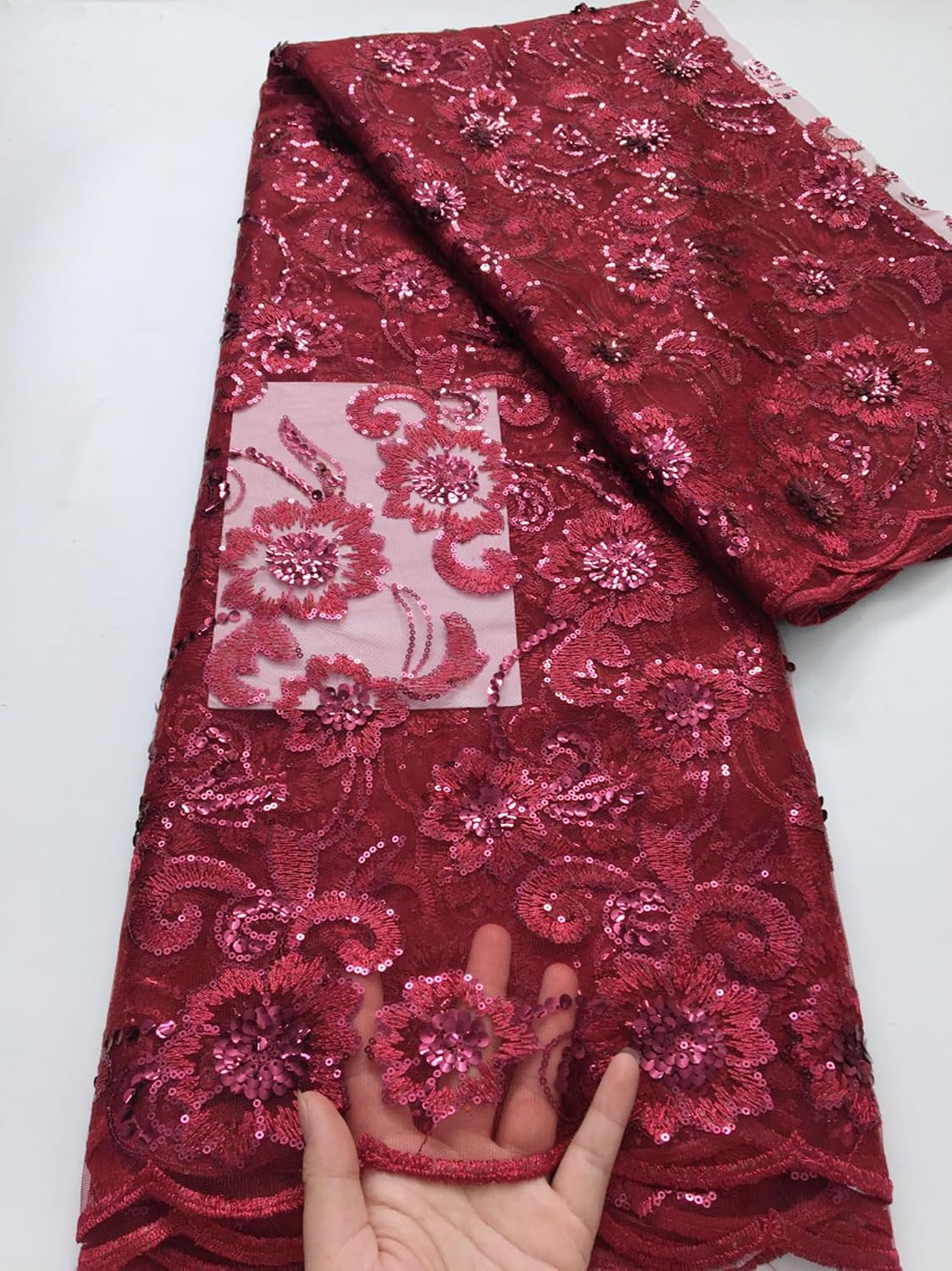 African Lace Fabric 5 Yards, Nigerian Embroidery Mesh Lace Fabric for Wedding Party Sewing
