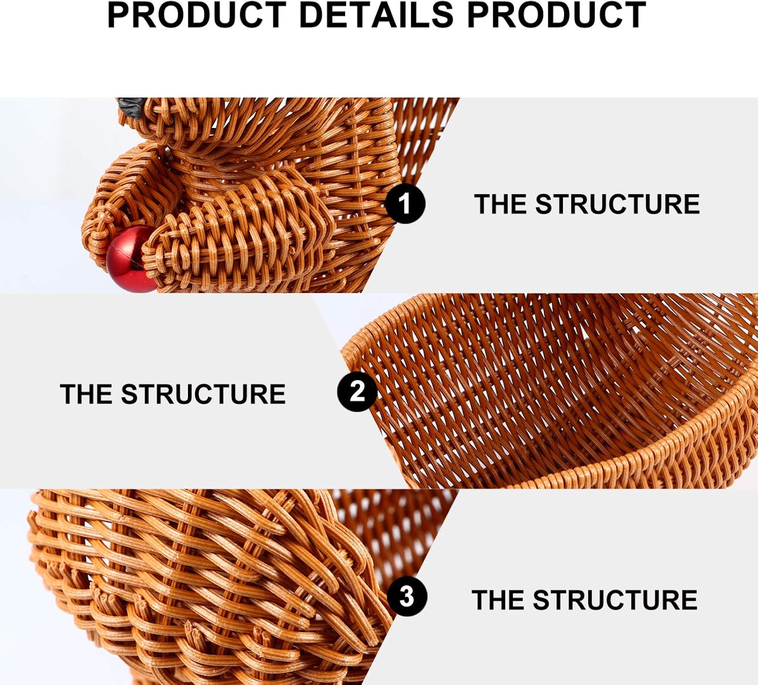 Cabilock Squirrel Fruit Basket 11 Inch Rattan Woven Decorative Bowl for Kitchen Counter Snack and Fruit Holder Living Room Display