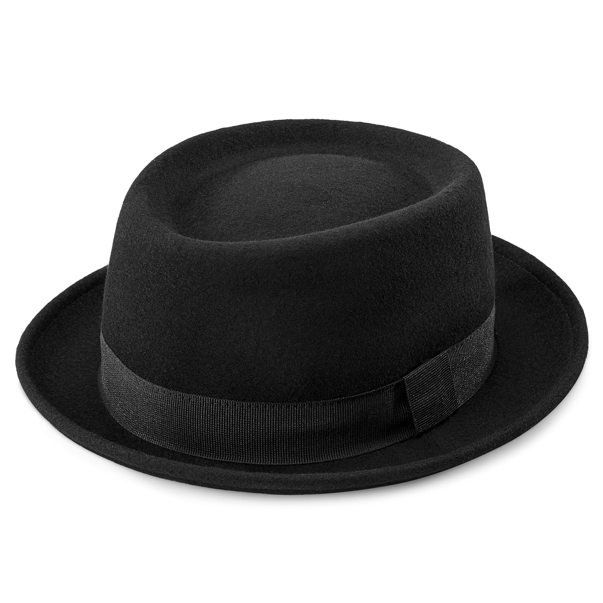 Korhleohpork Pie Hat For Mens Black Wool Flat Top Fedora