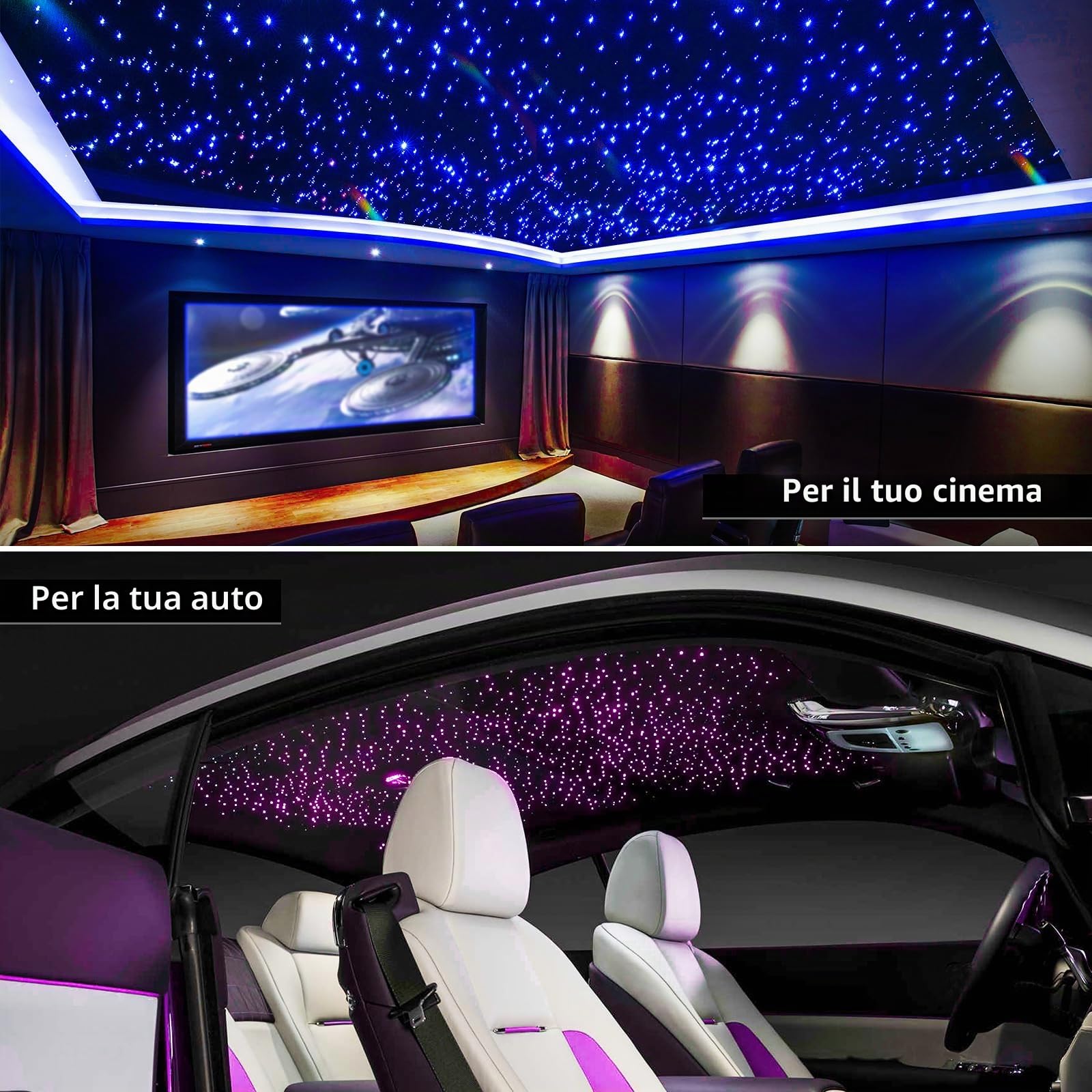 32W Twinkle RGBW Fibra Ottica, 1000pcs of (0.75+1.0+1.5mm)*4m Cielo Stellato LED Con APP Bluetooth/Remote/Controllo Musica, Fibra Ottica Cielo Stellato per Auto/Casa/Teatro
