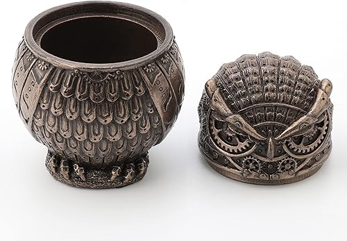 Miniatura 7 de Veronese Design Estatuilla de resina de búho steampunk de 3 3/8 pulgadas, caja secreta con acabado de bronce fundido
