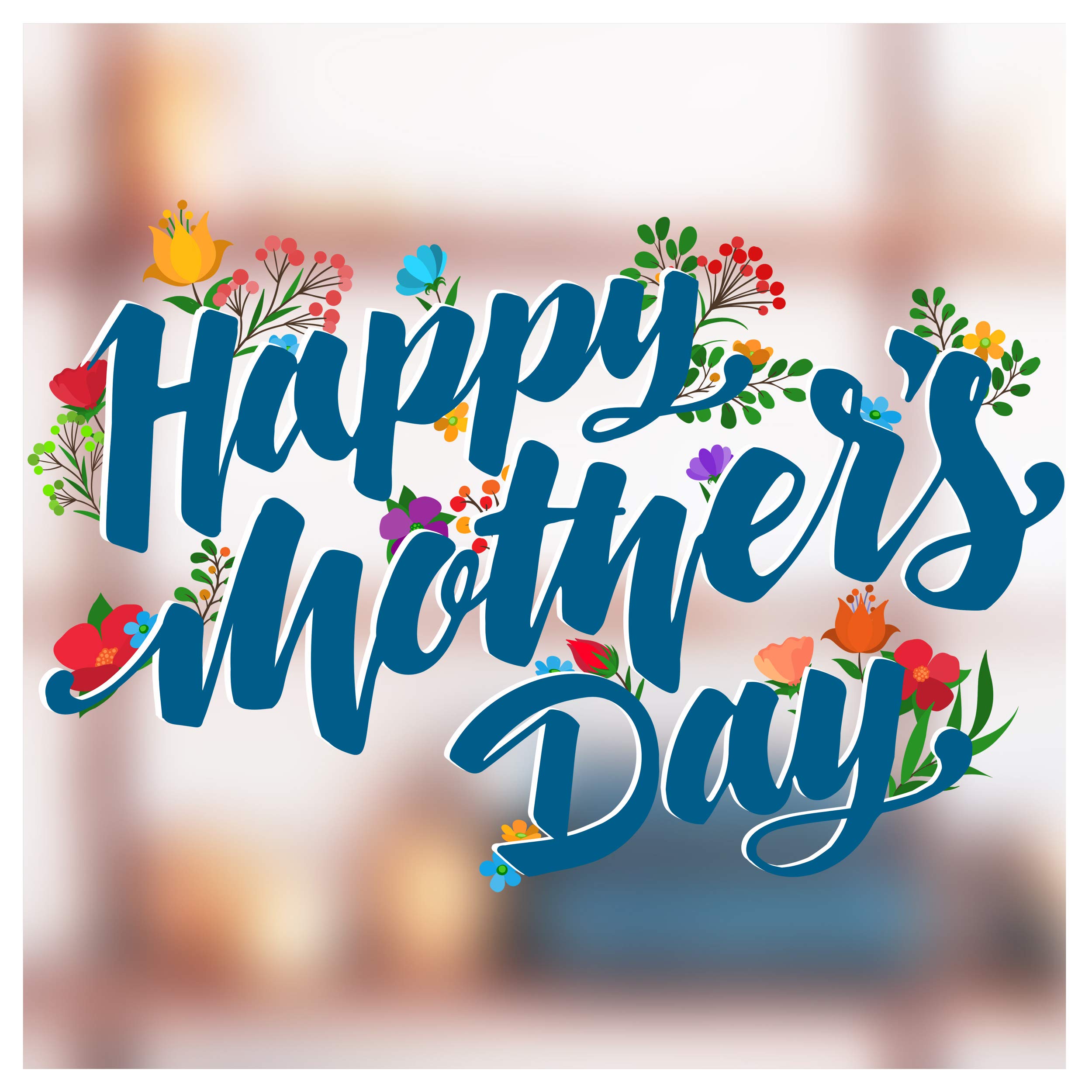 Mothers Day Window Stickers - Mother's Day Window Decorations - Happy Mother's Day Script with Flowers Vinyl Cling - Mothers Day Shop Window Display - Large