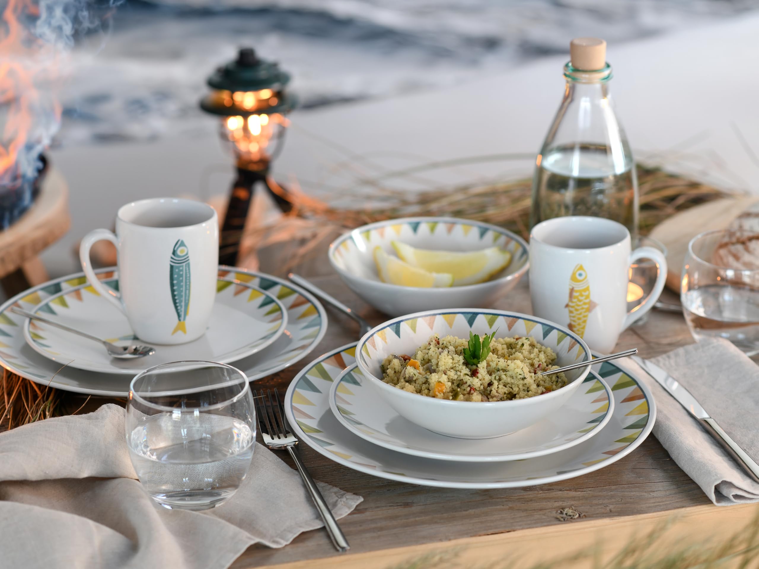 CreaTable, 25402, seria Sardinhas Pastel, 16-częściowy zestaw naczyń dla 4 osób, serwis kombi z kamionki, nadaje się do mycia w zmywarce i używania w kuchence mikrofalowej, wyprodukowano w Portugalii