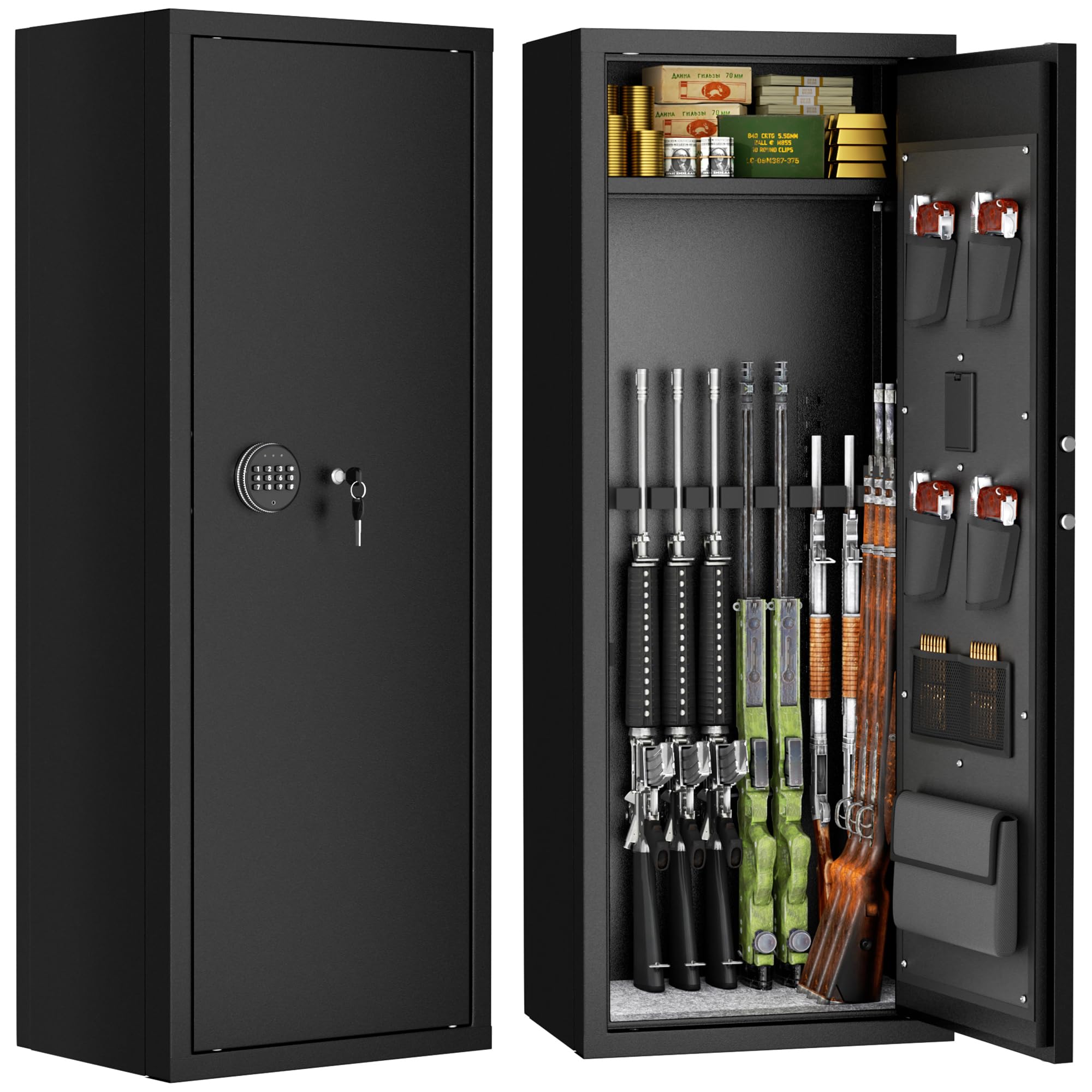 Bonusall 12-15 Rifle Safes Large Rifles Gun Safes for Rifles and Shotguns, Long Gun Safe for Rifles and Pistols Quick Access with Lockable Box - Black