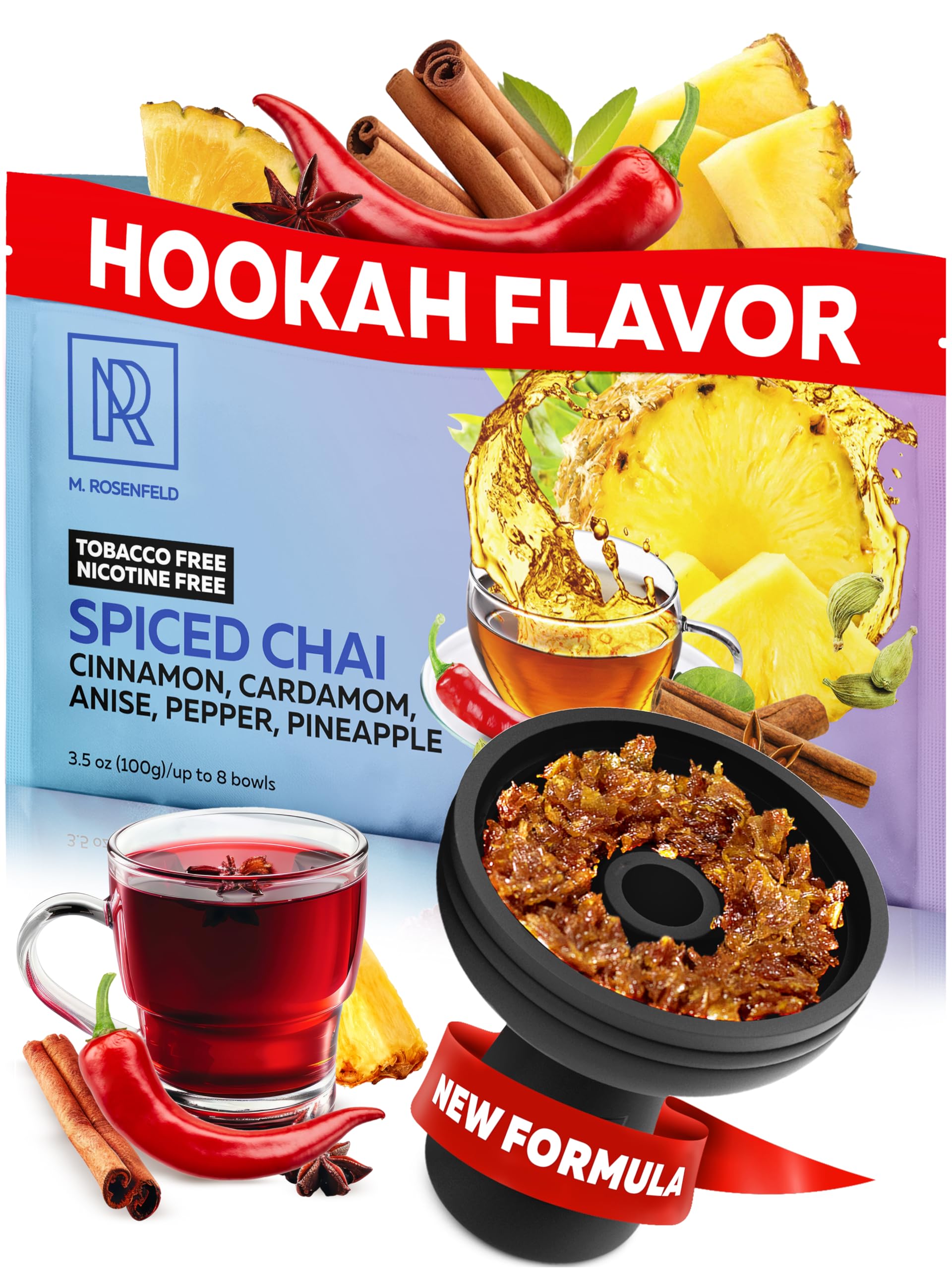 Hookah Flavors Spiced Chai - 3.5 oz of Hookah Shisha Tobacco Free - 100g of Hookah Tobacco & Nicotine Free Shisha with Real Organic Sisha Hooka Flavors
