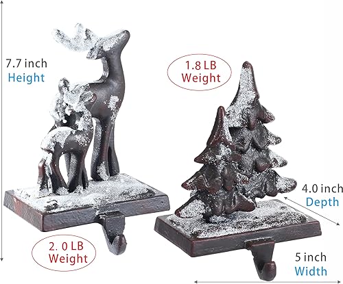 Miniatura 4 de Desami Juego de 4 ganchos 100% de hierro fundido para calcetines de Navidad, diseño de reno, muñeco de nieve, Papá Noel, copos de nieve, árbol de