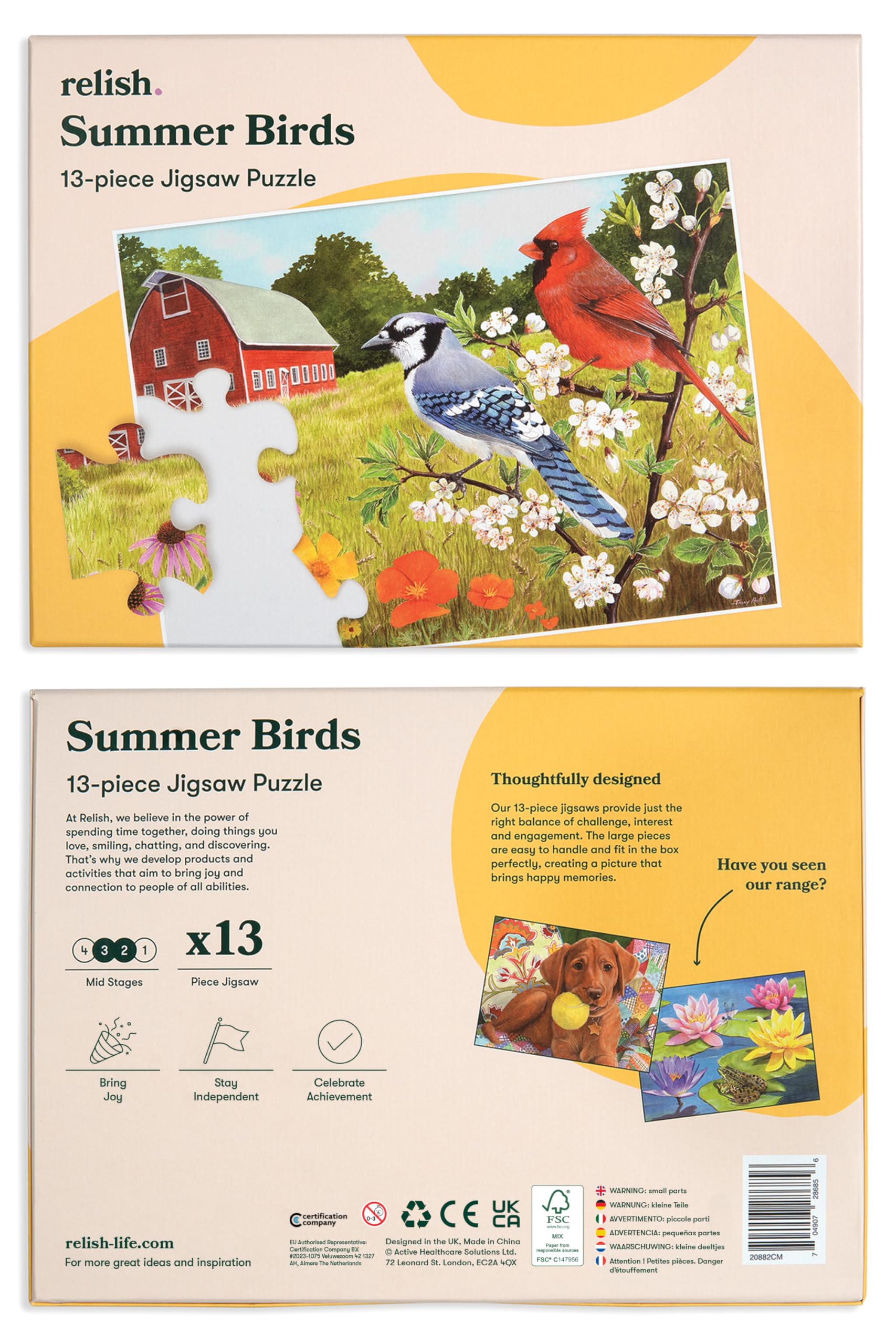 Relish ‘Summer Birds’ Puzzle 13 Pièces : Activités Adaptées aux Seniors Atteints de Démence ou d’Alzheimer