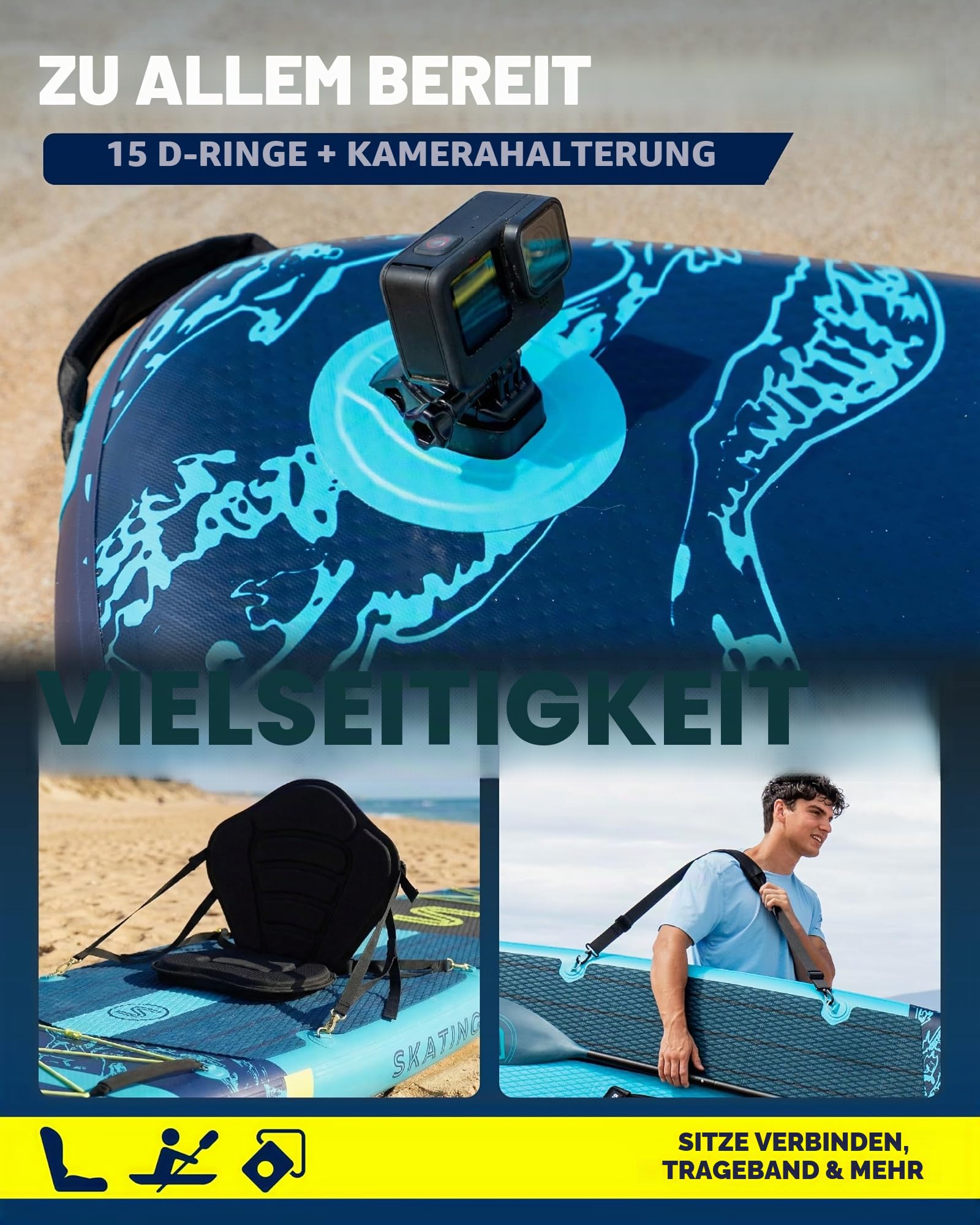 Skatinger 11'6×35' Super Wide Aufblasbares Stand Up Paddle Board, Ultra Stabiles Breites SUP für 2+1 Personen/Familie/Big Size mit Schultergurt, 100L Rucksack, Allround-Sup Board, US-Flosse