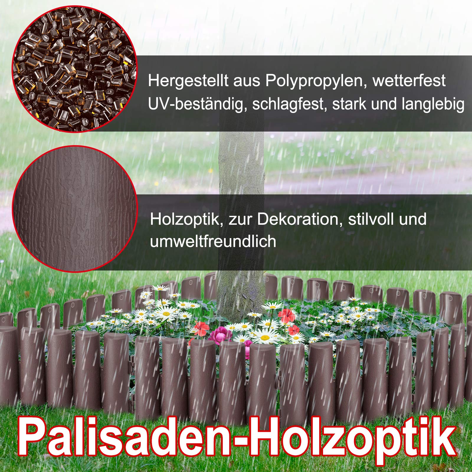 YUENFONG Palizzata Recinzione, bordo in plastica effetto legno, giardino cordoli palizzate, terrazzo balcone decorativo, 1 elemento, (L x H): 28cm x 24cm, 16,8m, 60 pezzi.