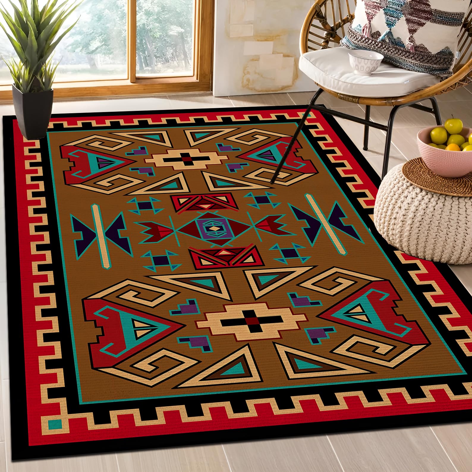 Southwest Native American Area Rugs, Southwest Rug for Farmhouse Decor,Non-Slip Carpet for Hallway, Kitchen, Living Room, Bedroom 3x5 ft