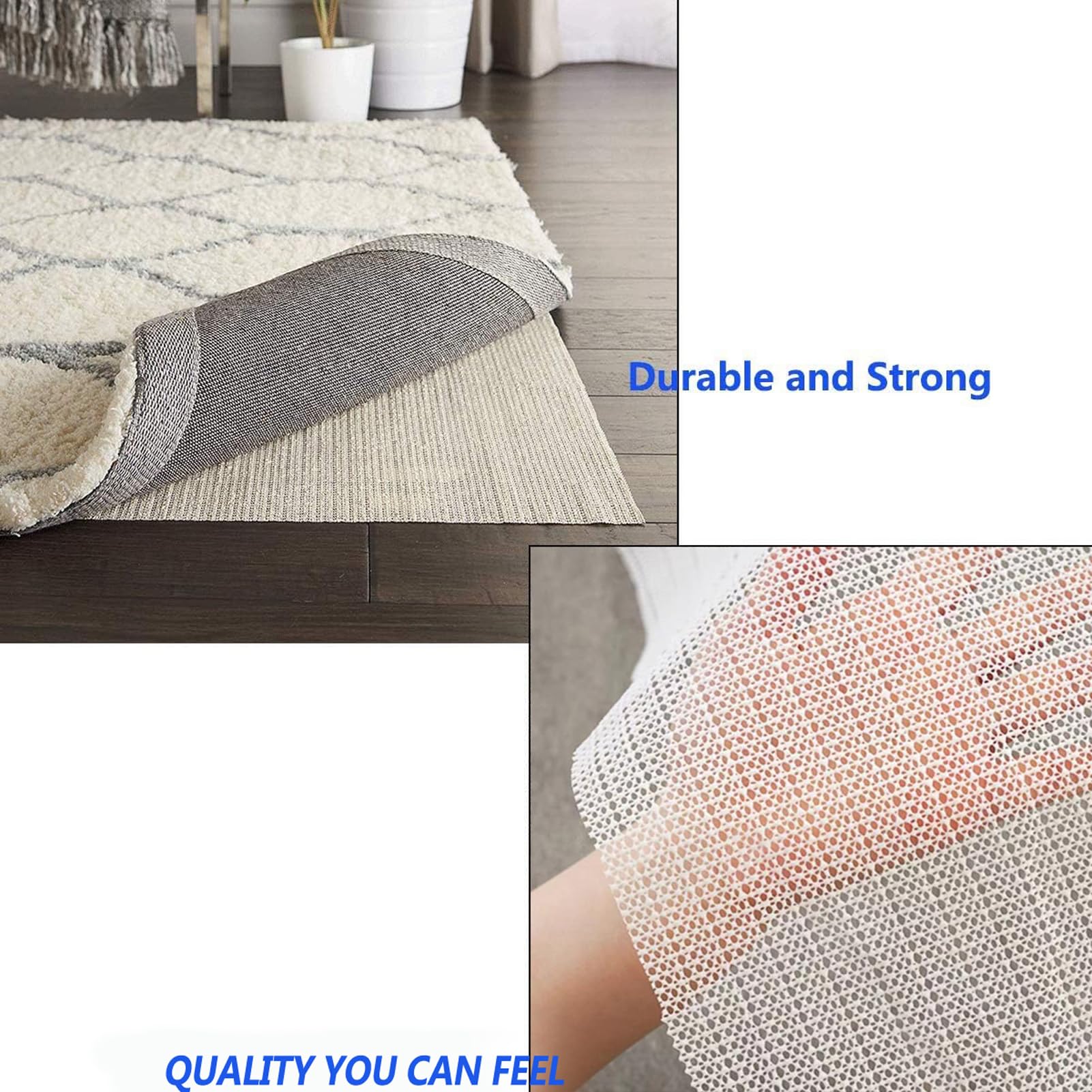 Tapis antidérapant pour sols en bois dur, tapis antidérapant pour carrelage, tapis antidérapant, garde votre tapis en place en place, peut être coupé à n'importe quelle taille (blanc, 179,8 x 200 cm)