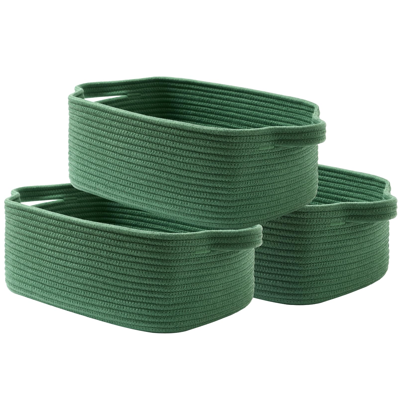 KALLAX Small Woven Basket, 14 x 10 x 5.6 Inches, Small Storage Baskets for Organizing, Gift Baskets Empty, Cute Rope Shelf Closet Storage Bins for Shelves, Dog Toy Basket, Green