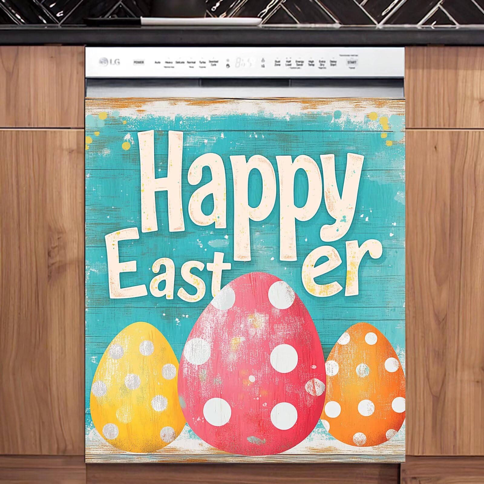 Easter Eggs Magnetic Dishwasher Front Door Cover Panel, Happy Easter Home Appliances Decor Refrigerator Magnet Sticker, Magnetic Cover for Dishwasher, (23" x 26") Magnetic