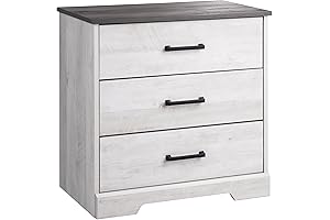 Prepac Rustic Ridge Farmhouse Style Nightstand with 3 Drawers for Bedroom and...