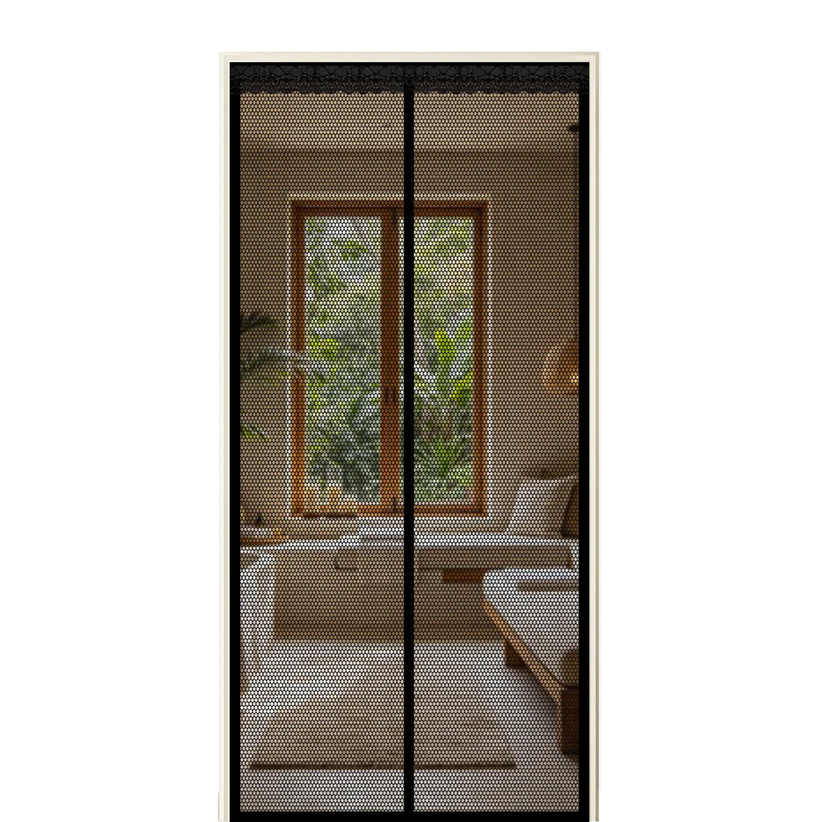 Screen Door 165 x 260 cm Self Sealing Powerful Magnets Flyscreen French Doors with Powerful Magnets & Full Frame Magic Tape Suitable for Patio Doors Balcony Bedroom, Black