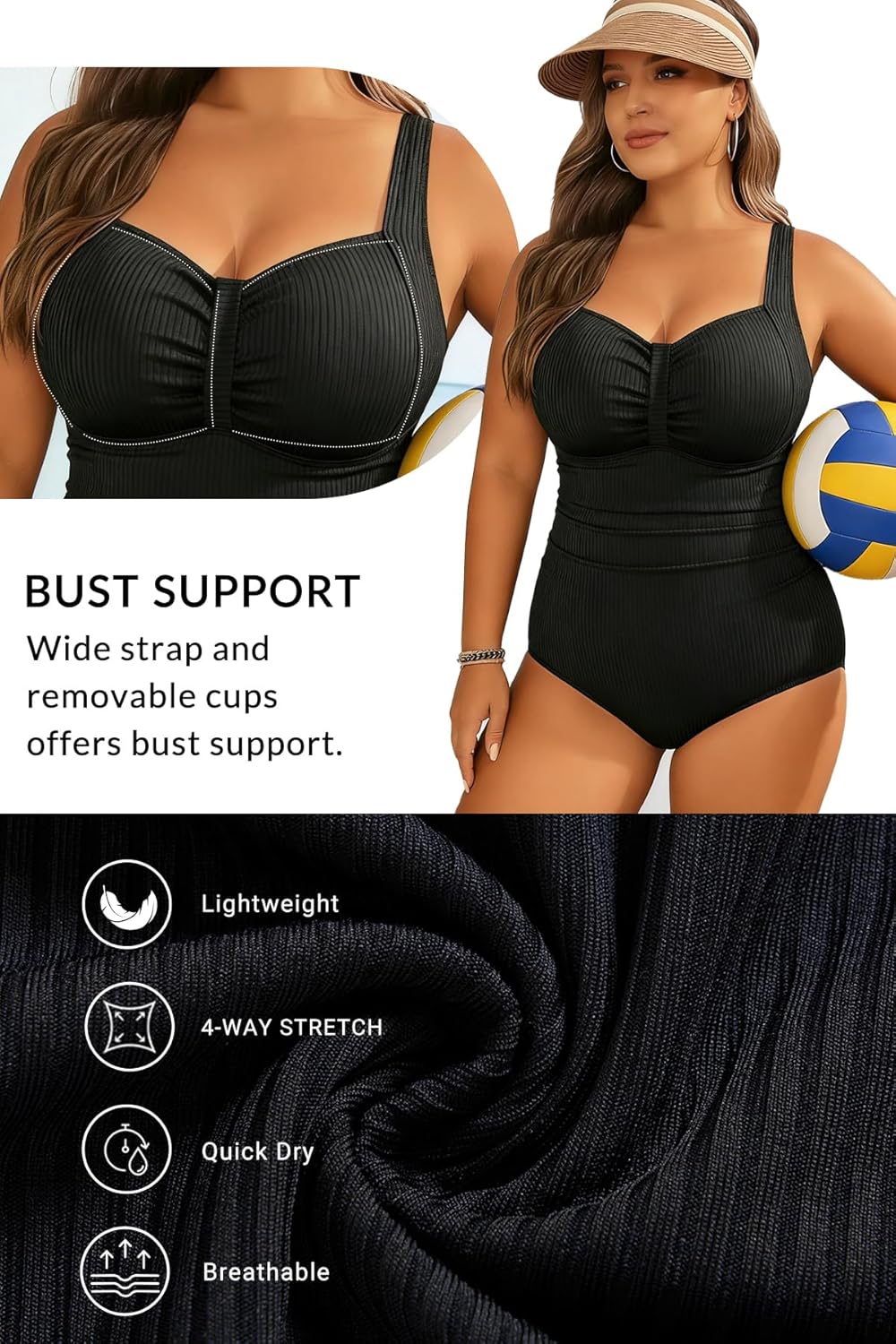 Aqua Eve Plus Size One Piece Swimsuit for Women Tummy Control Bathing Suit Ribbed Swimwear - Image 5