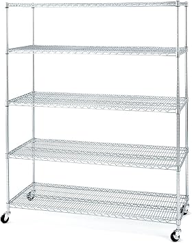 Seville Classics UltraDurable Commercial-Grade 5-Tier NSF-Certified Wire Shelving with Wheels, 60 W x 24 D - Plated Steel