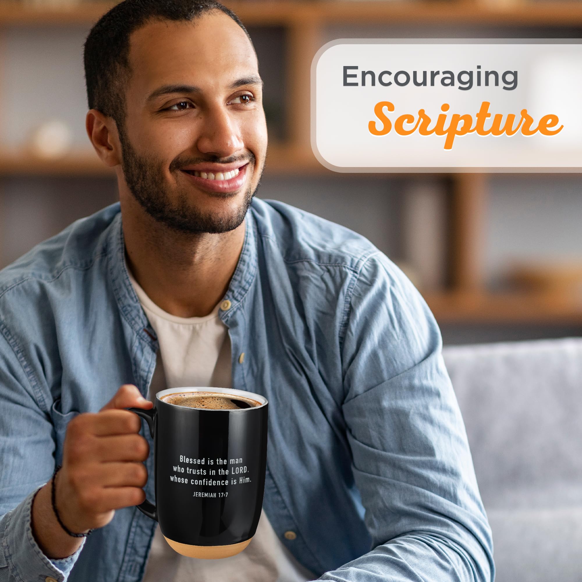 Christian Art Gifts Mug en céramique avec inscription « Inspirational Coffee » 15 oz Blessed Man