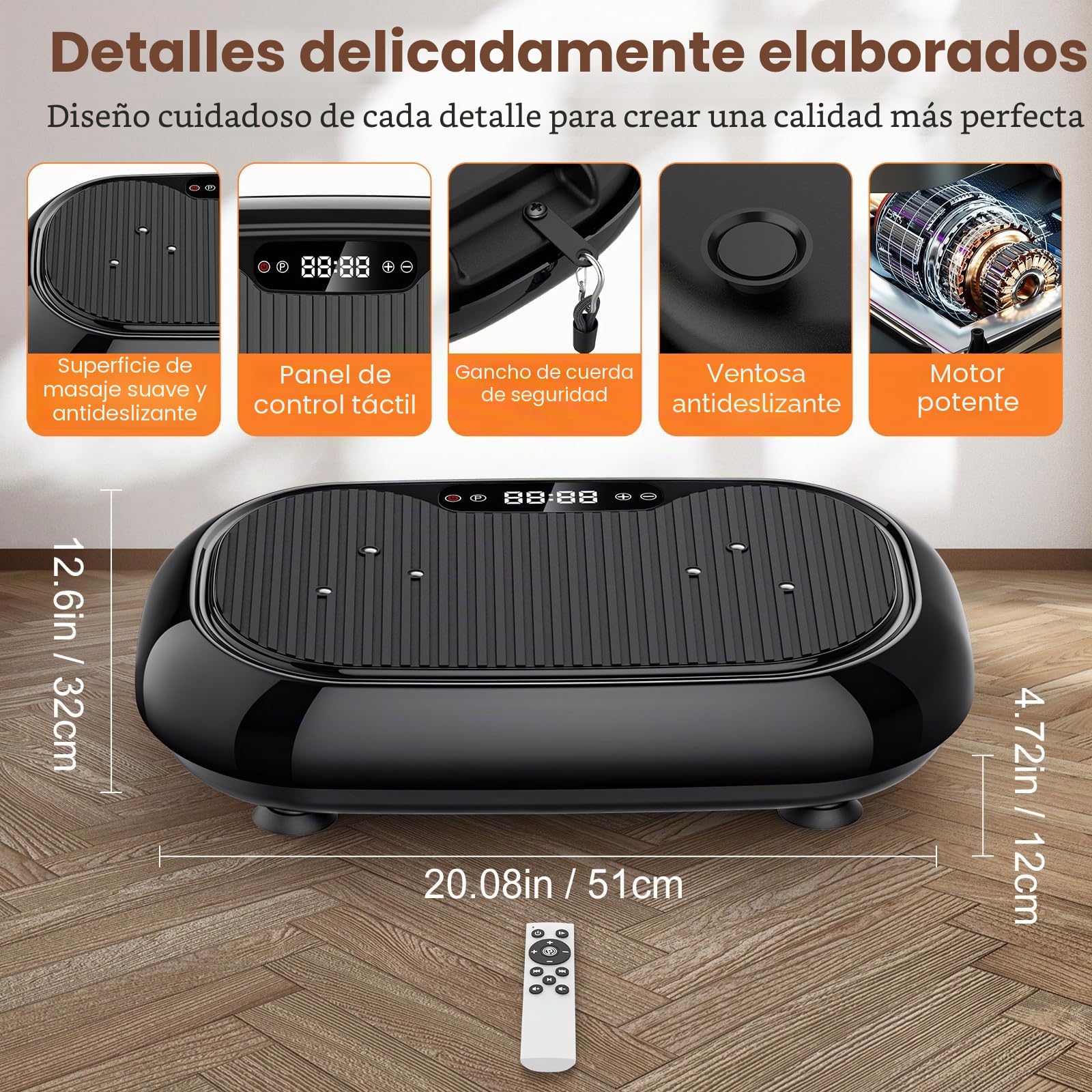 Plataforma Vibratoria, Plataforma Vibración Adelgazar con 9 Modos, 120 Niveles de Intensidadcon, 4 Bandas de Resistencia, 150 kg, Altavoz Bluetooth y Mando, para un Entrenamiento Completo del Cuerpo.